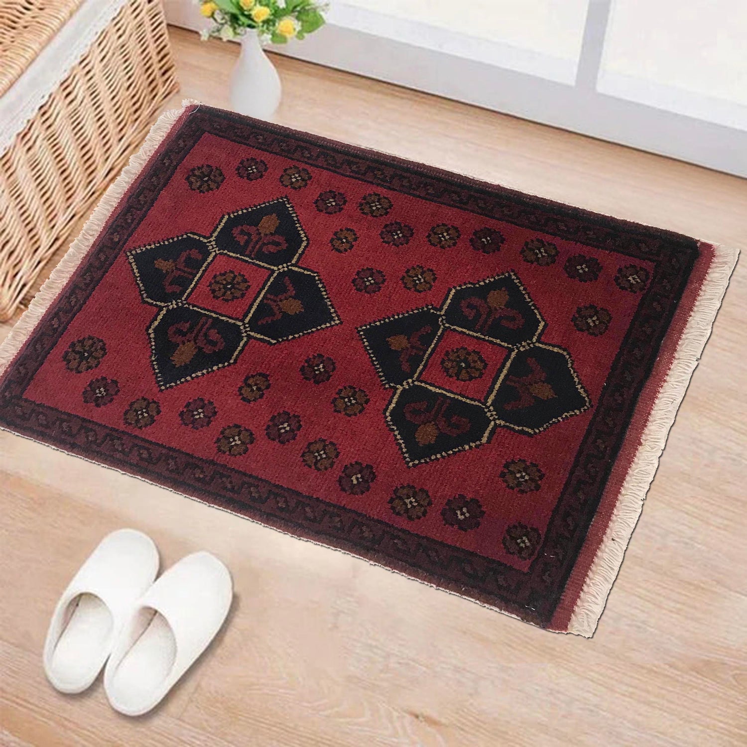 Handmade Wool Doormat Red Floral