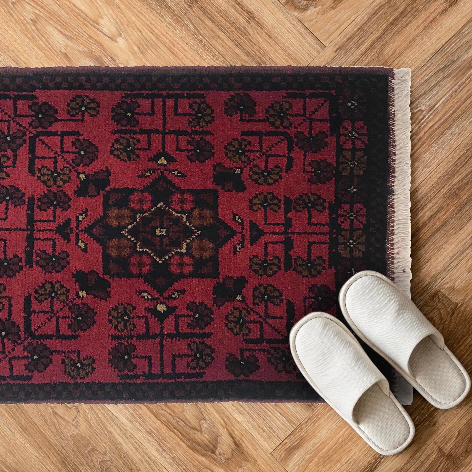 Handmade Wool Doormat Red Floral