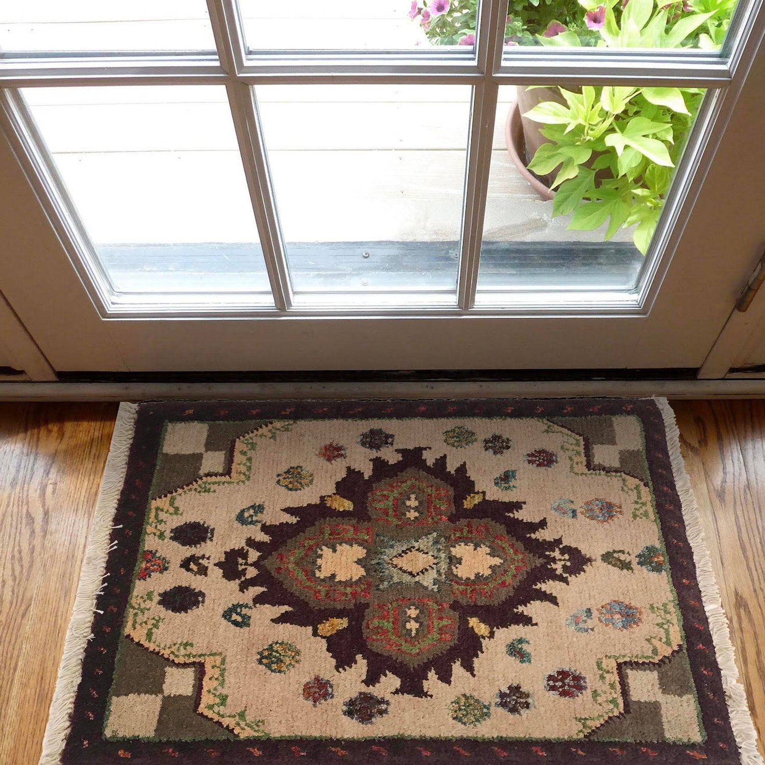 Handmade Wool Doormat Ivory Geometric