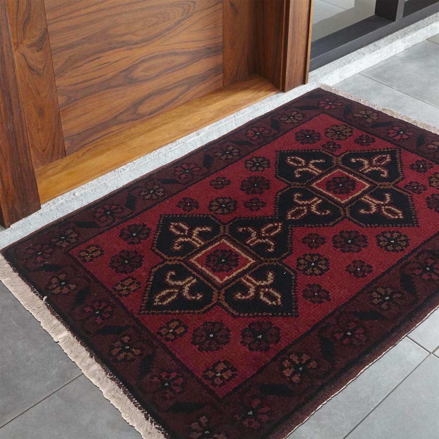 Handmade Wool Doormat Red Floral
