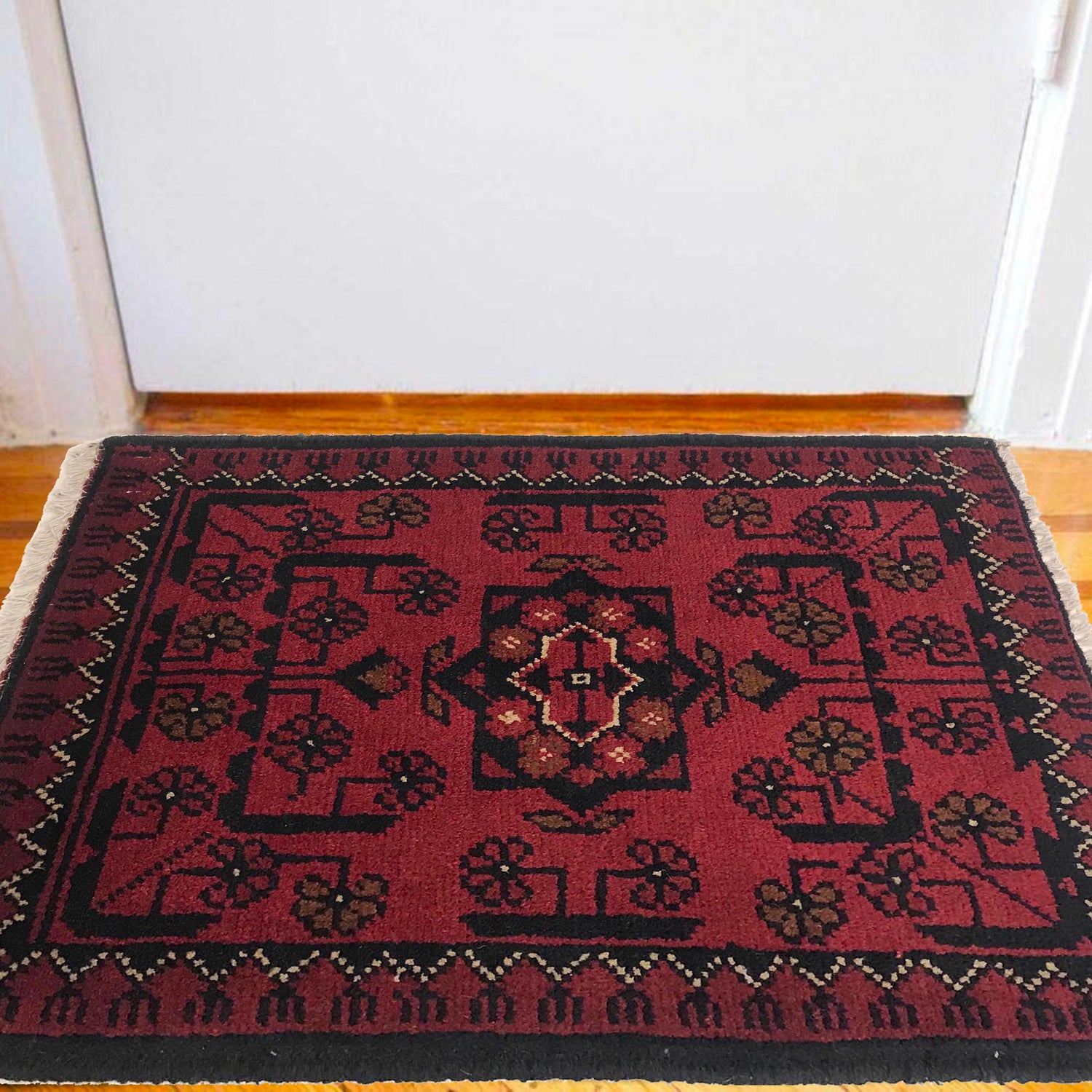 Handmade Wool Doormat Red Floral