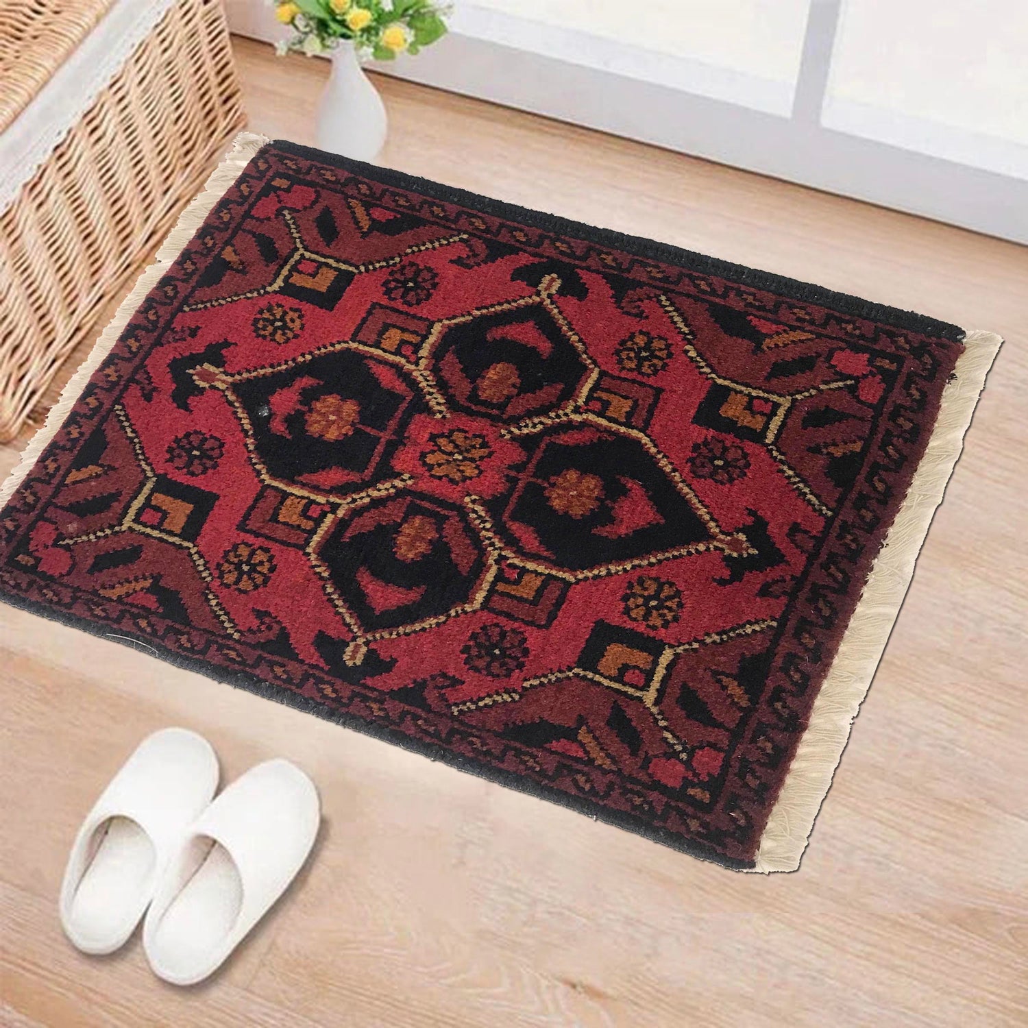 Handmade Wool Doormat Red Floral