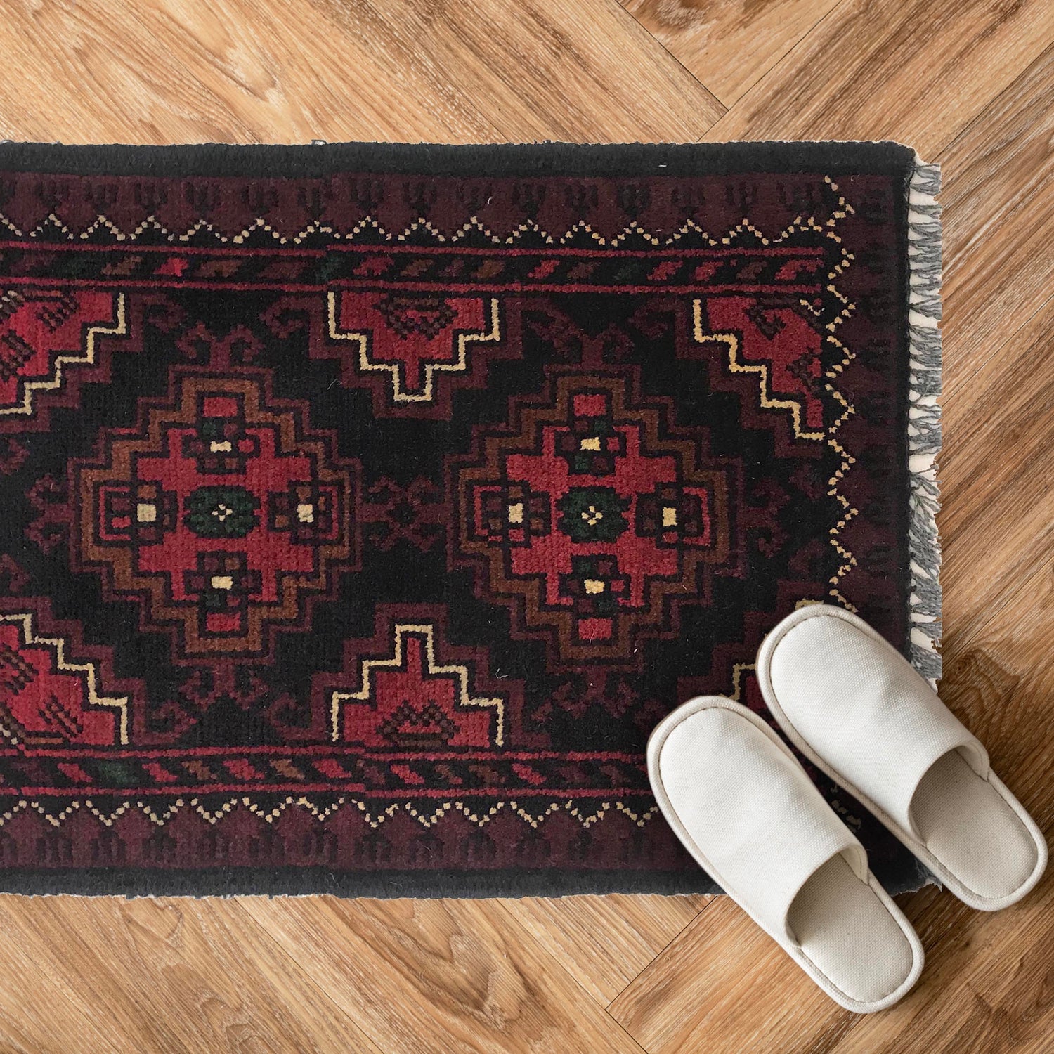 Handmade Wool Doormat Red Floral
