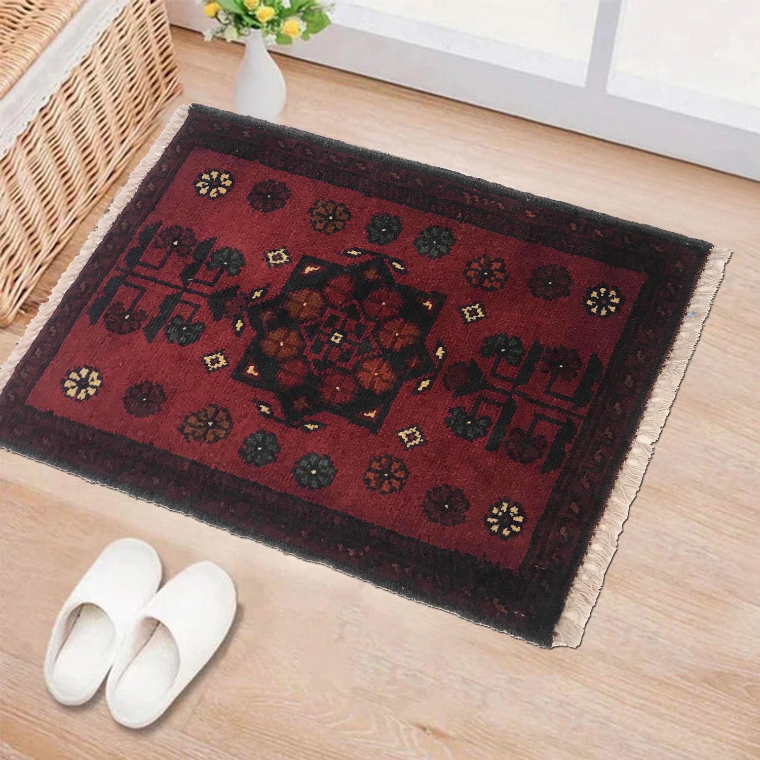 Handmade Wool Doormat Red Floral