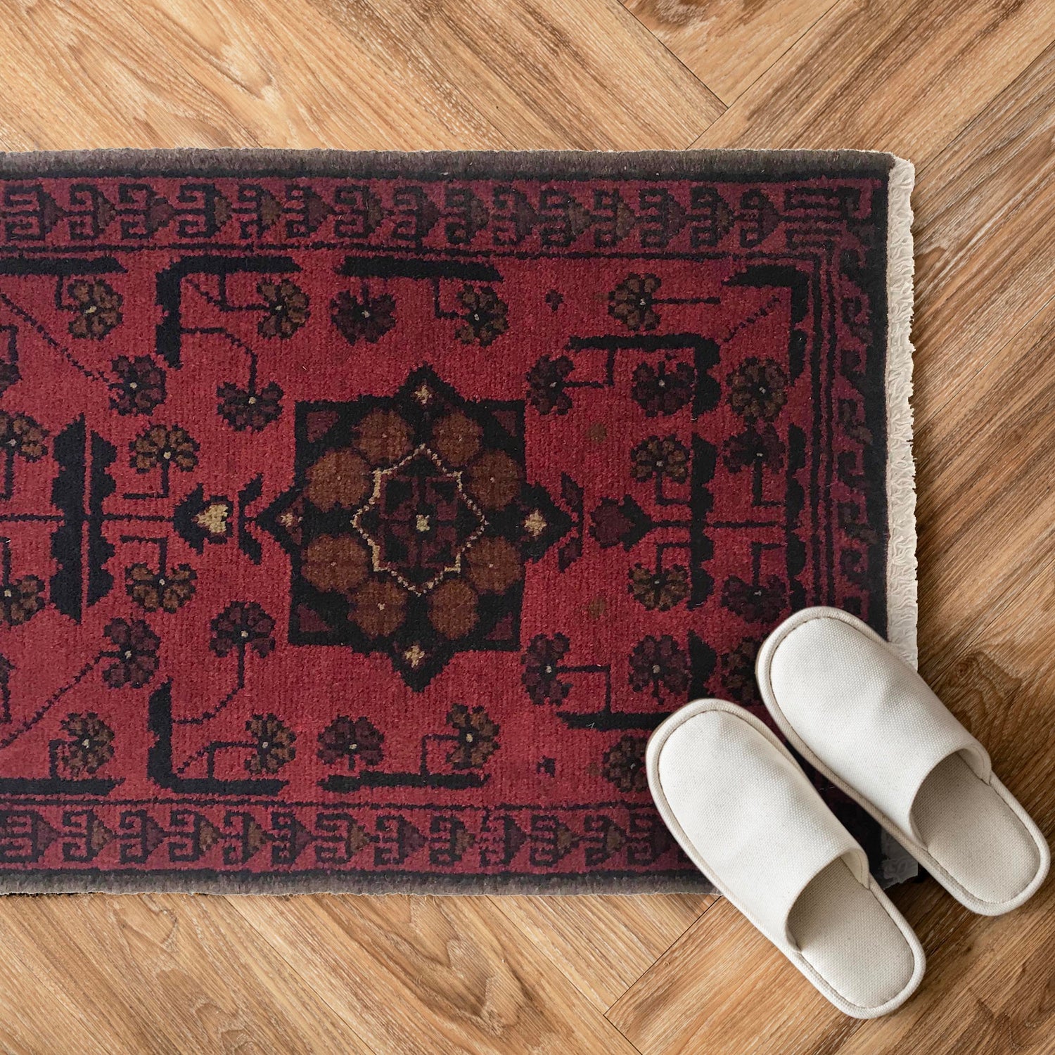 Handmade Wool Doormat Red Floral
