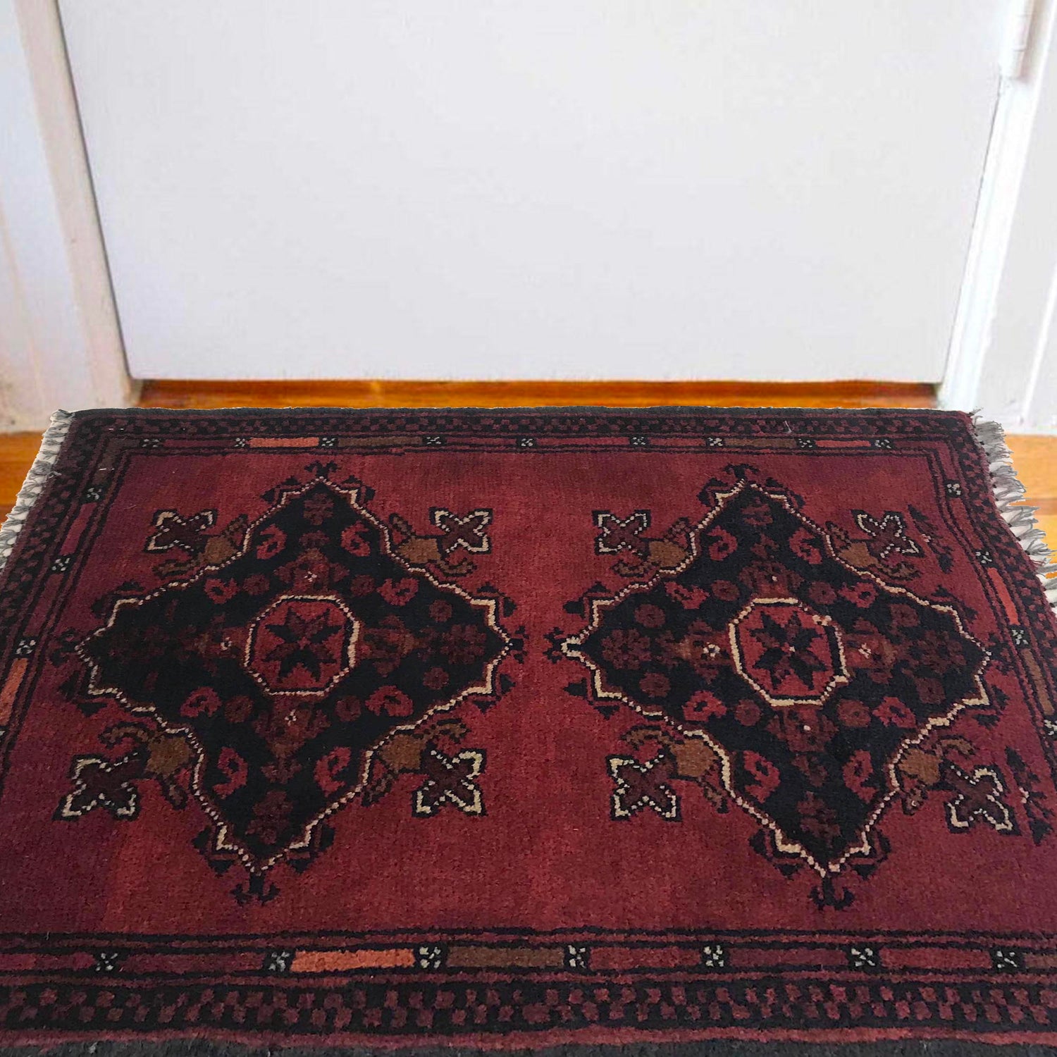 Handmade Wool Doormat Red Floral