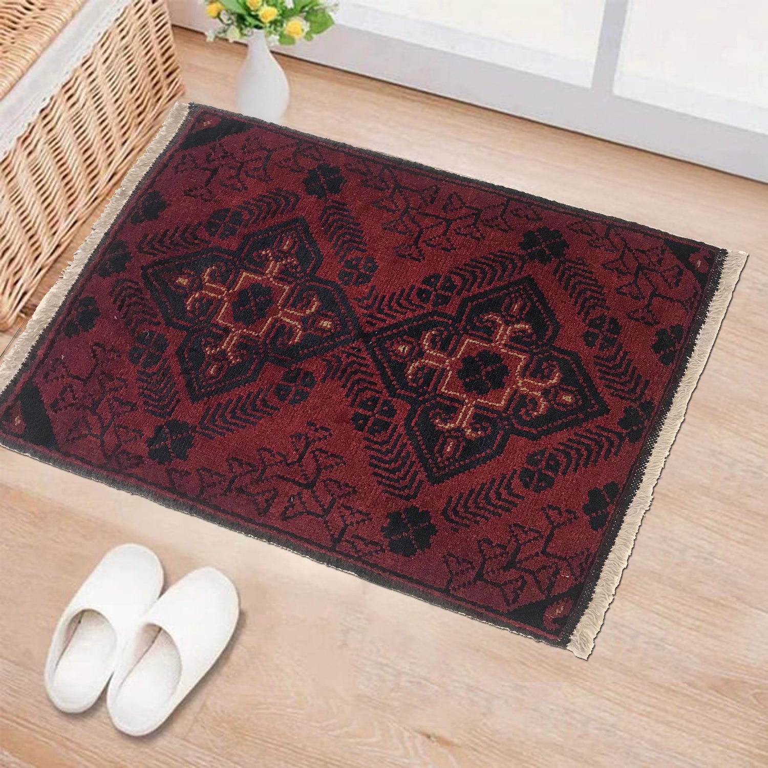 Handmade Wool Doormat Red Floral