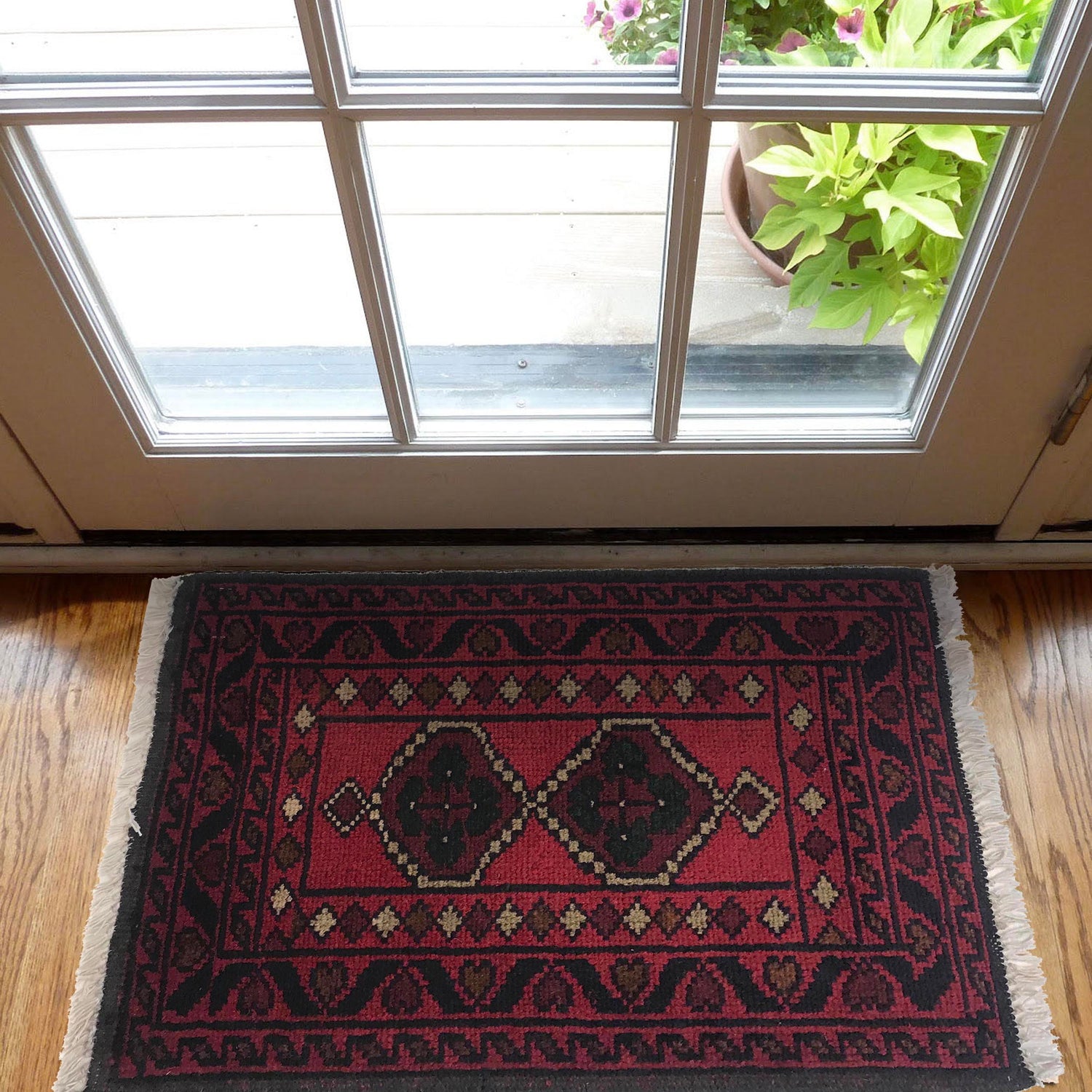 Handmade Wool Doormat Red Floral