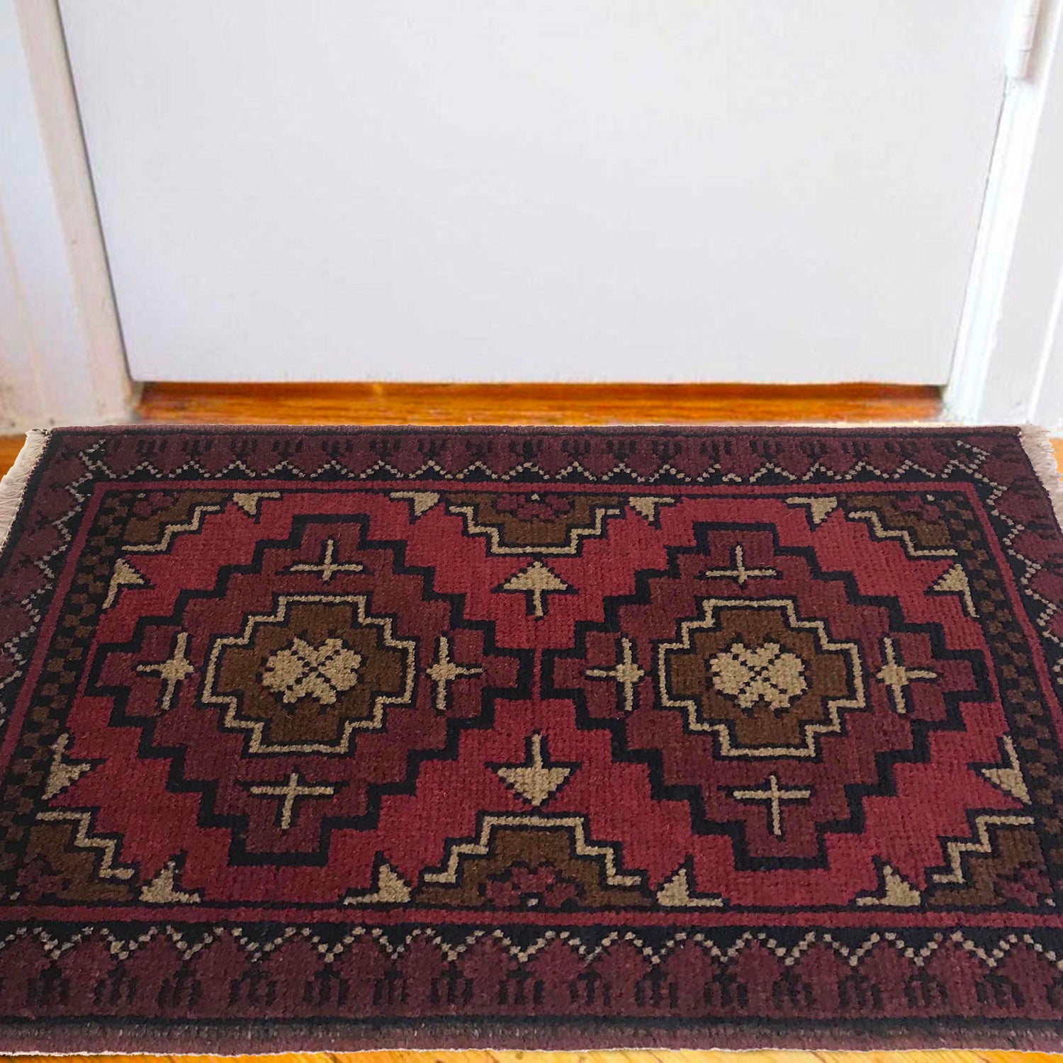 Handmade Wool Doormat Red Floral