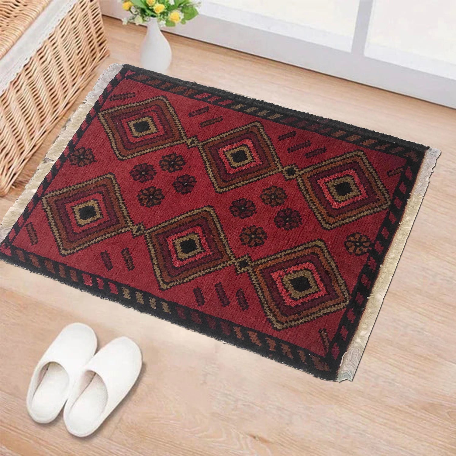 Handmade Wool Doormat Red Floral