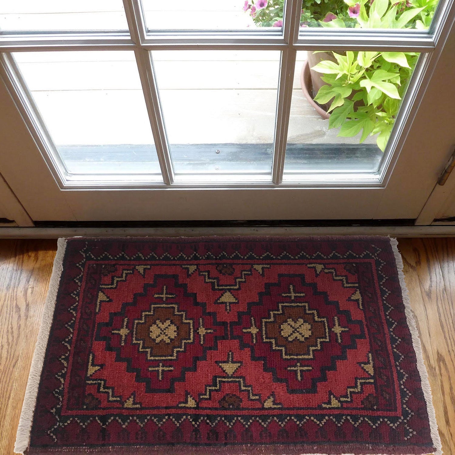 Handmade Wool Doormat Red Floral