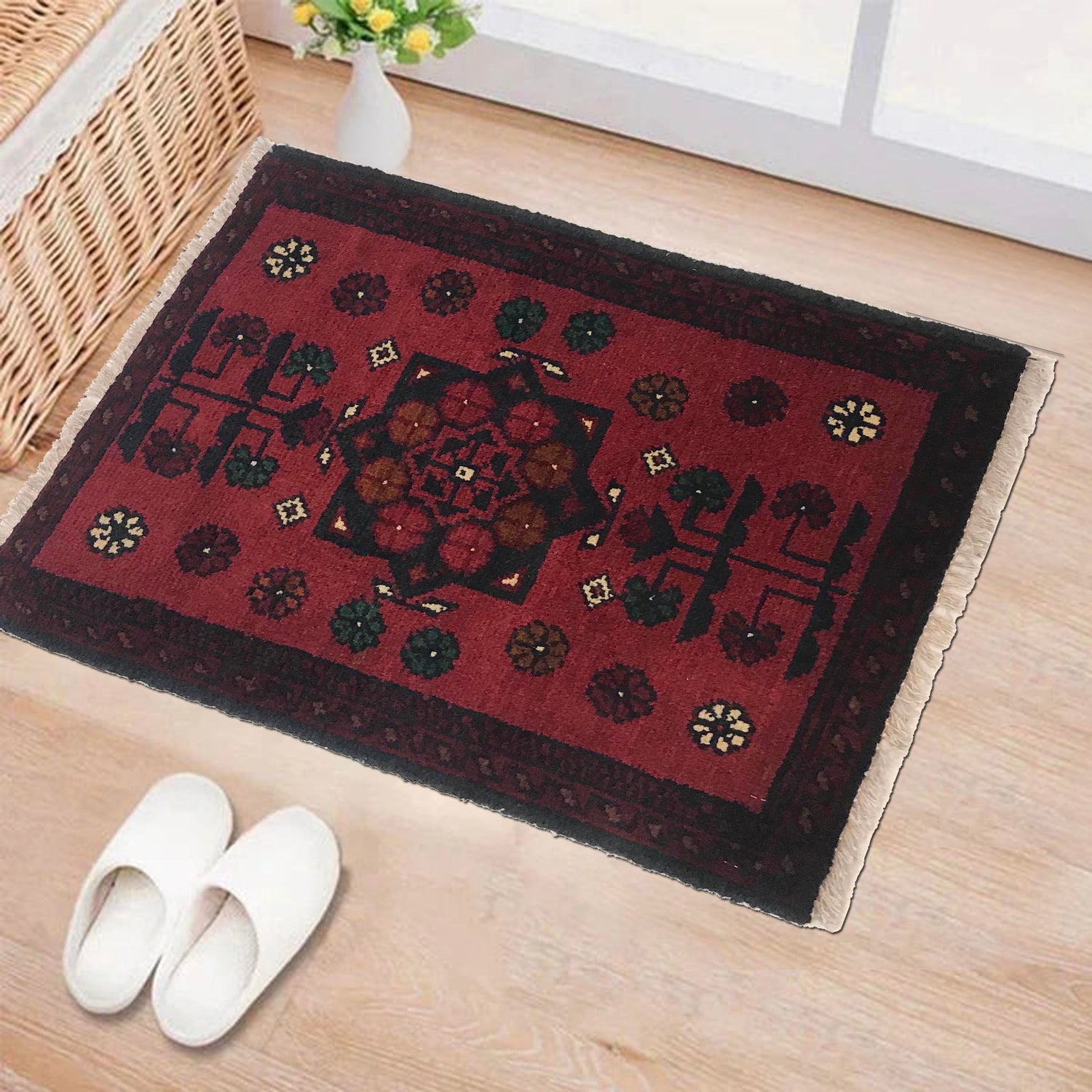 Handmade Wool Doormat Red Floral