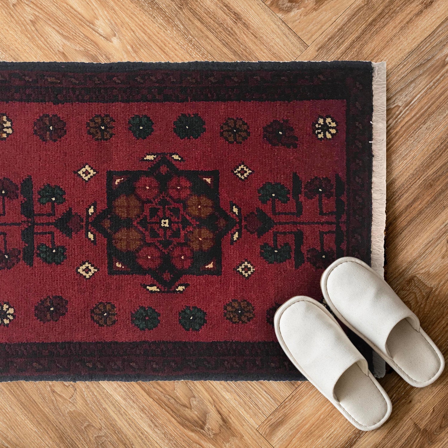 Handmade Wool Doormat Red Floral