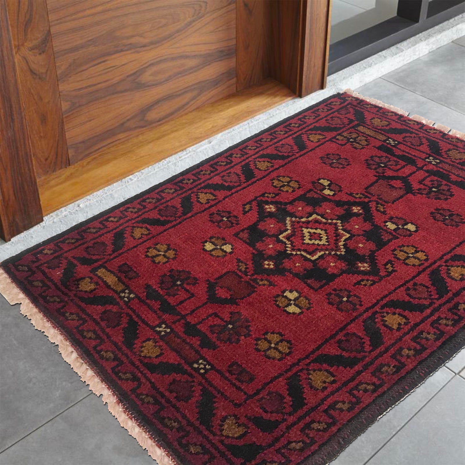 Handmade Wool Doormat Red Floral