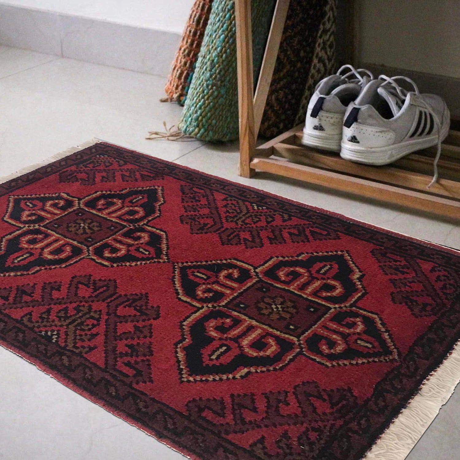 Handmade Wool Doormat Red Floral