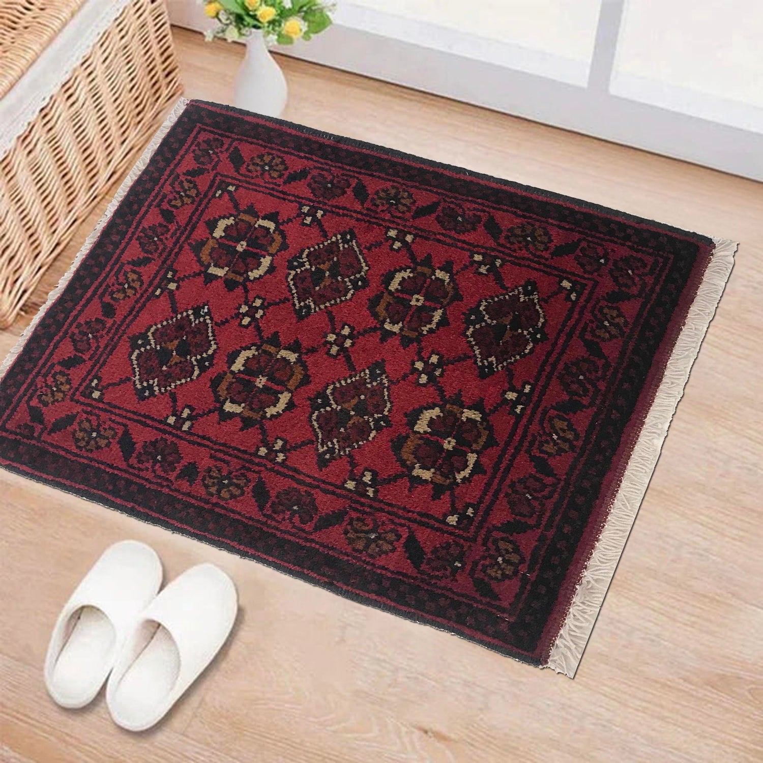 Handmade Wool Doormat Red Floral