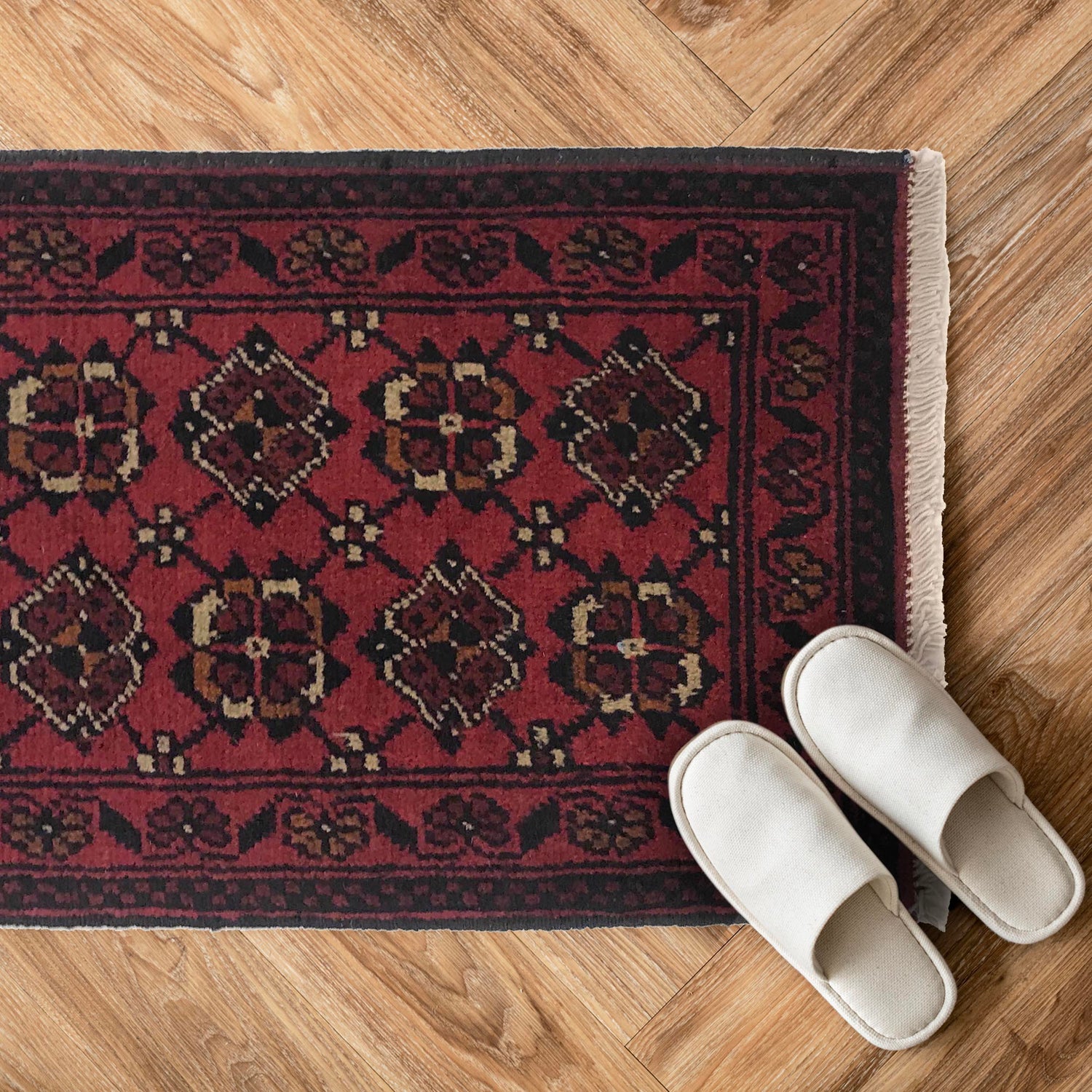 Handmade Wool Doormat Red Floral