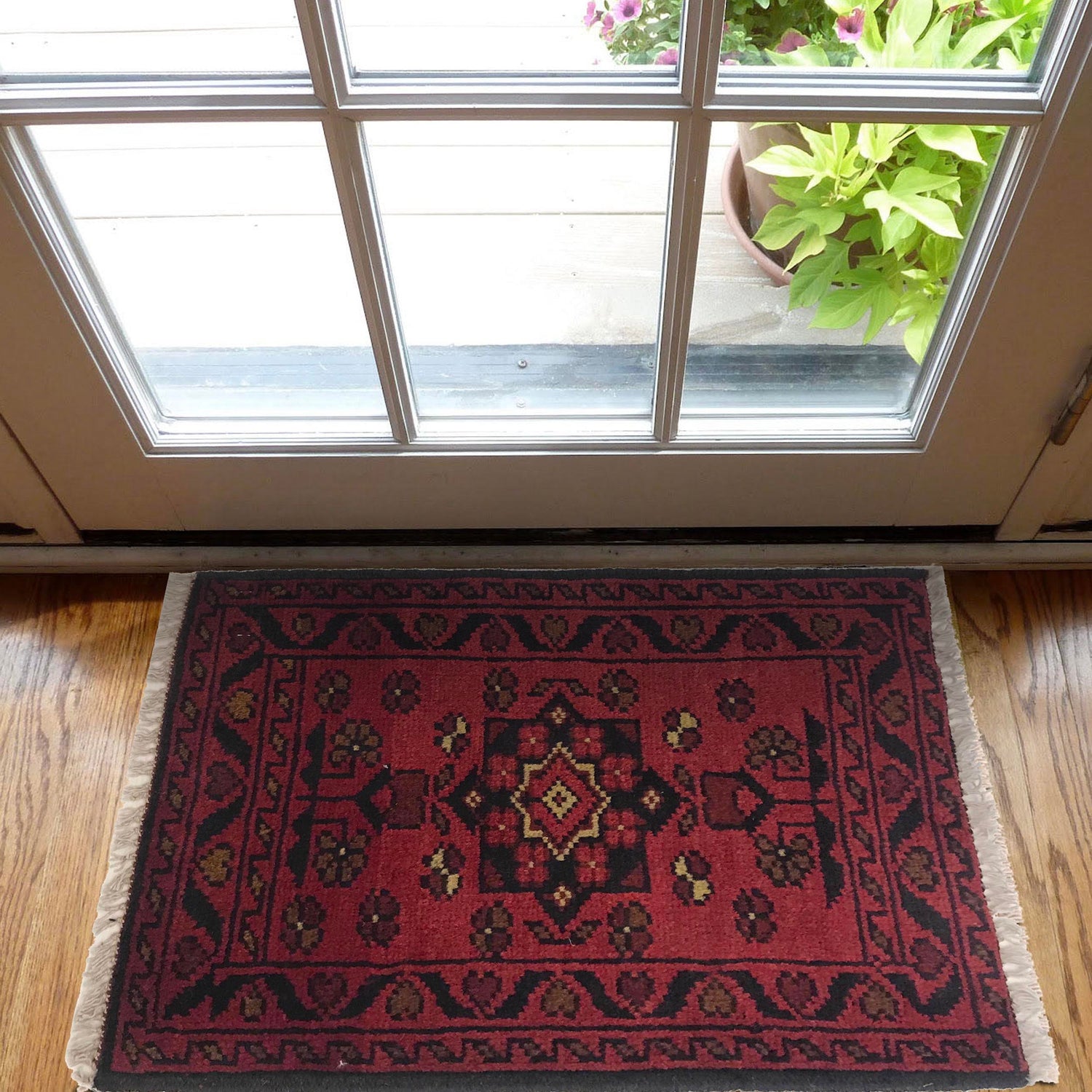 Handmade Wool Doormat Red Floral