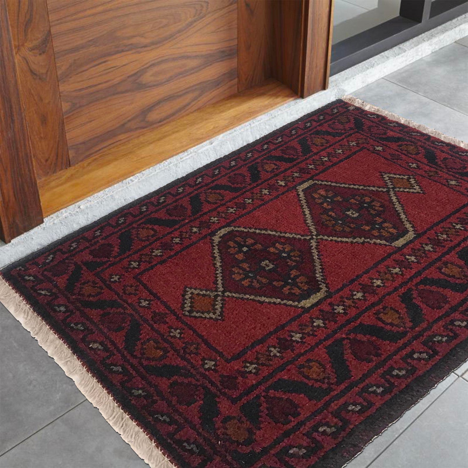 Handmade Wool Doormat Red Floral