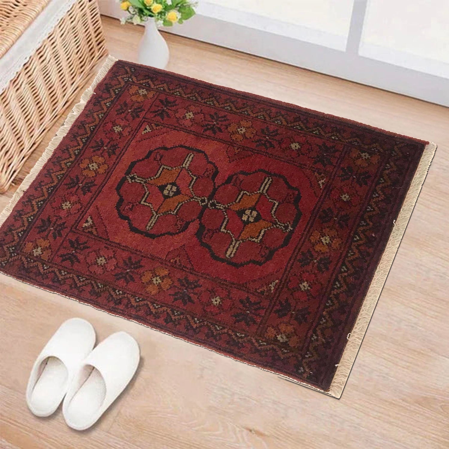 Handmade Wool Doormat Red Floral