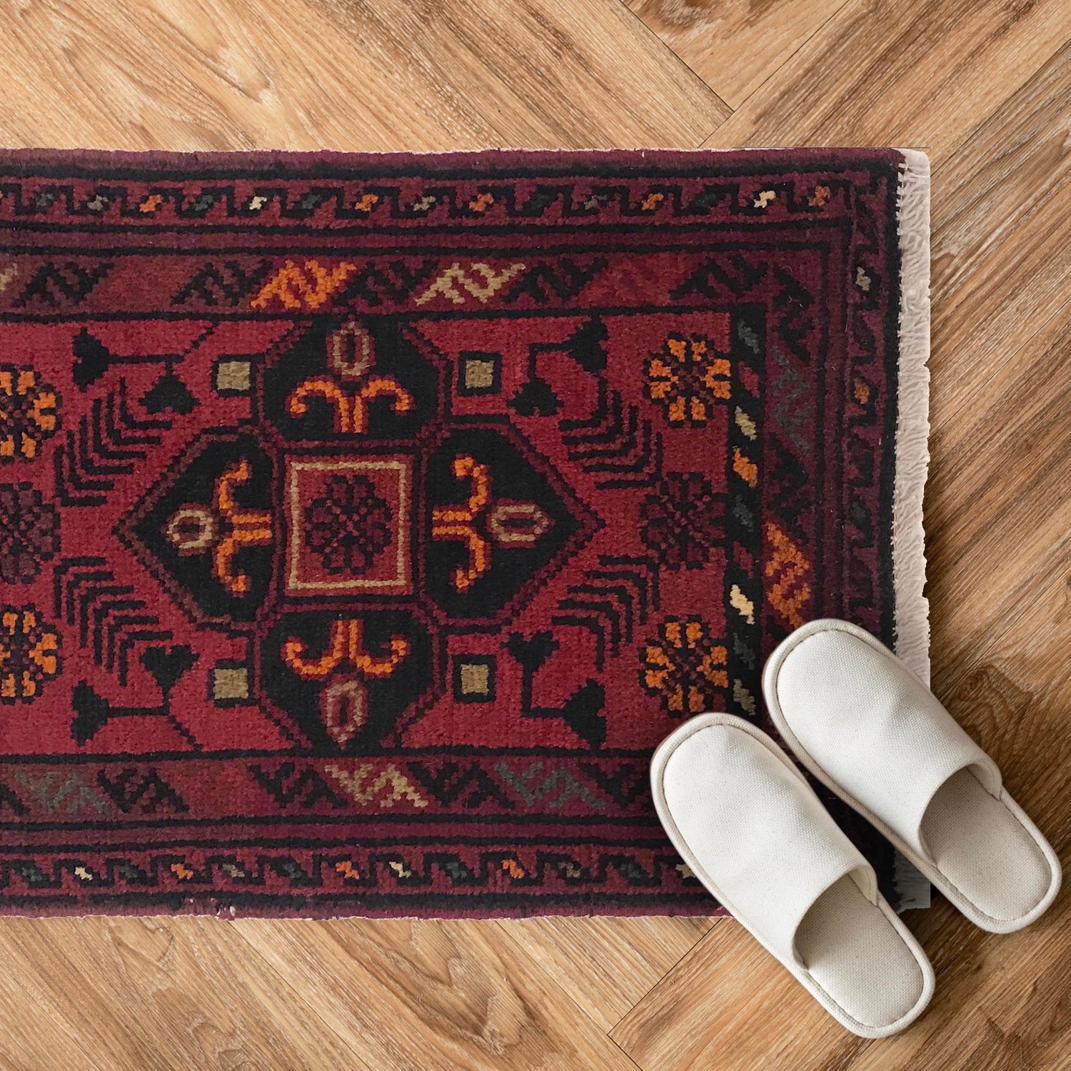 Handmade Wool Doormat Red Floral
