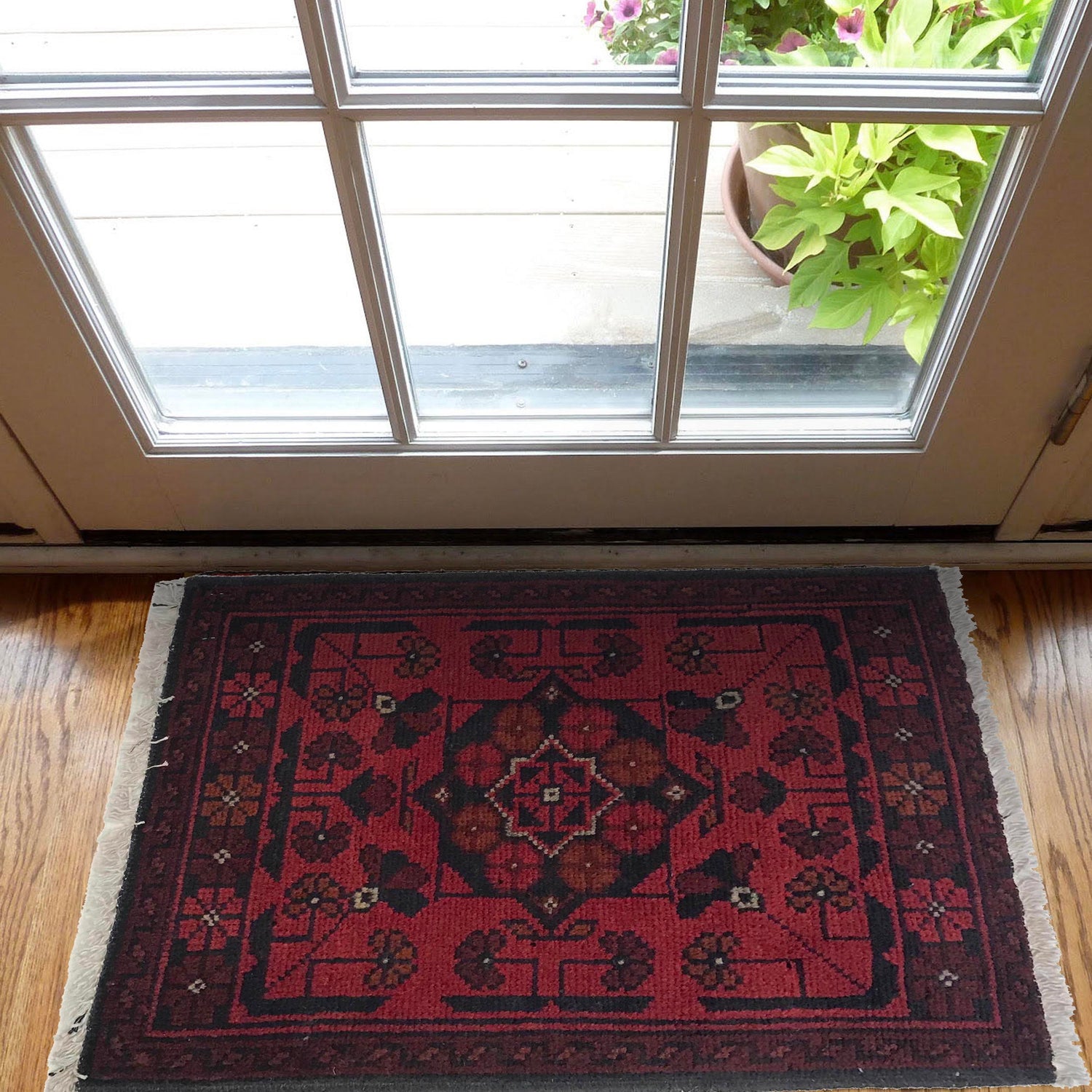 Handmade Wool Doormat Red Floral