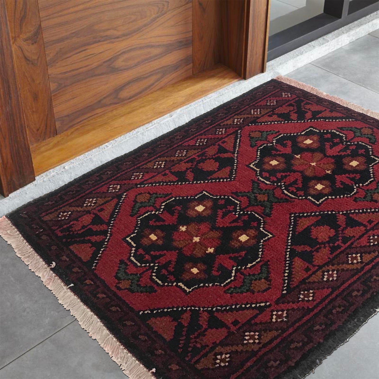 Handmade Wool Doormat Red Floral