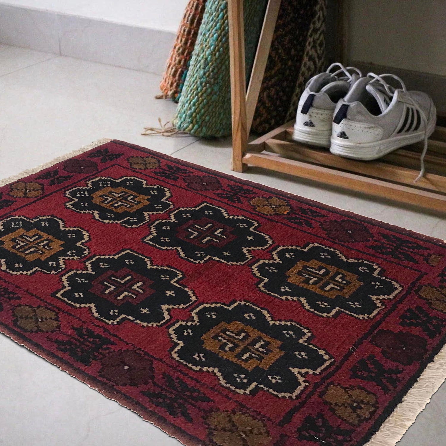 Handmade Wool Doormat Red Floral
