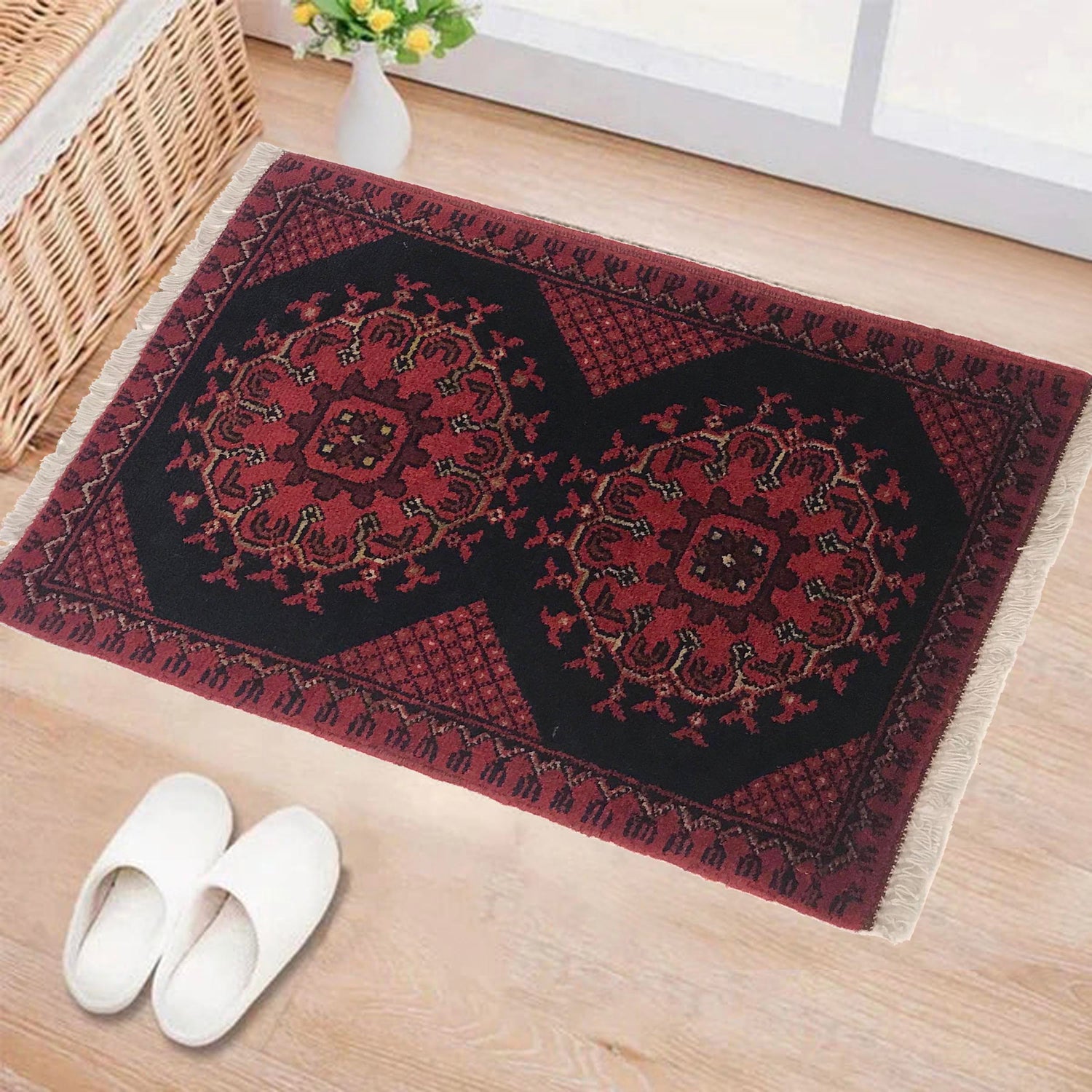 Handmade Wool Doormat Red Floral