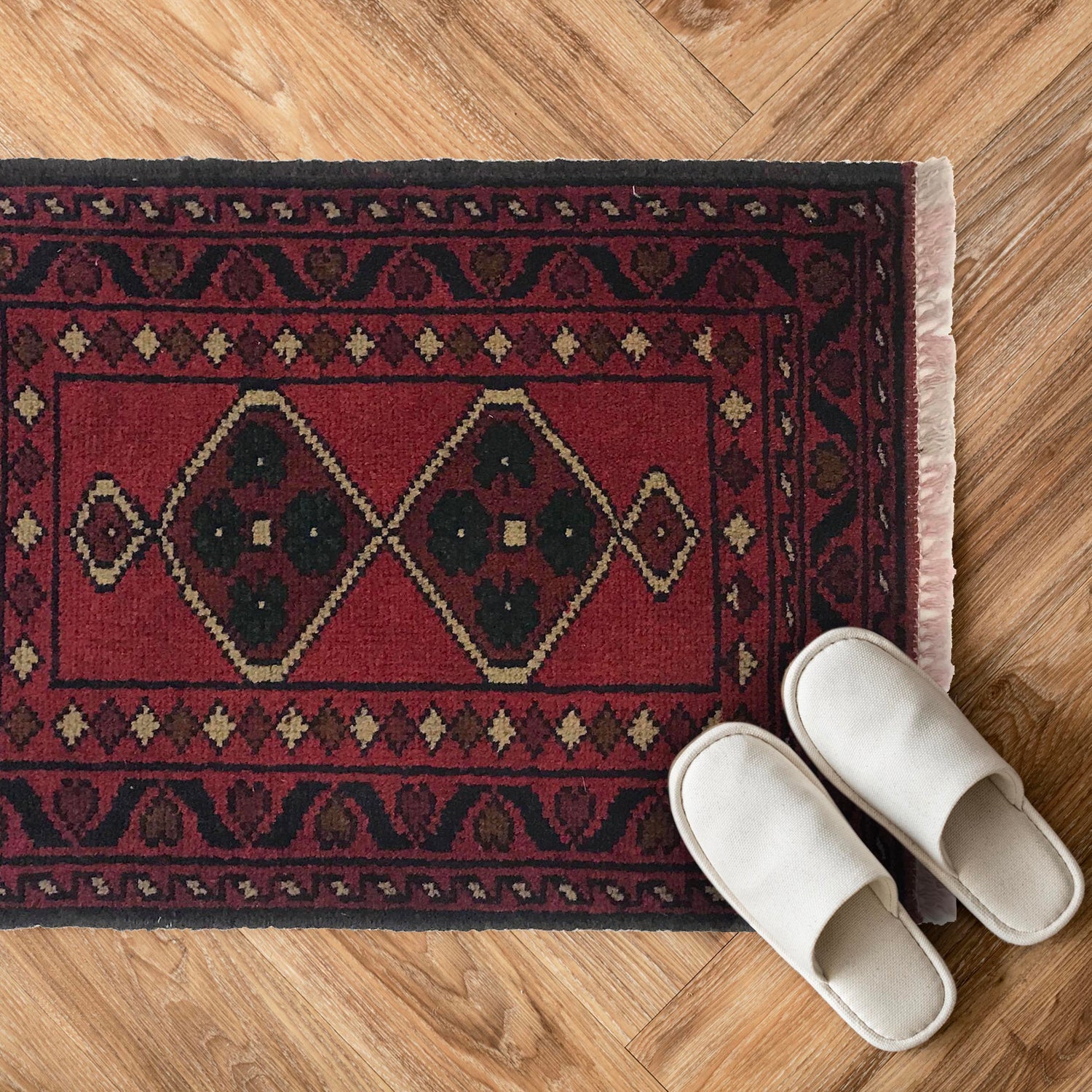 Handmade Wool Doormat Red Floral