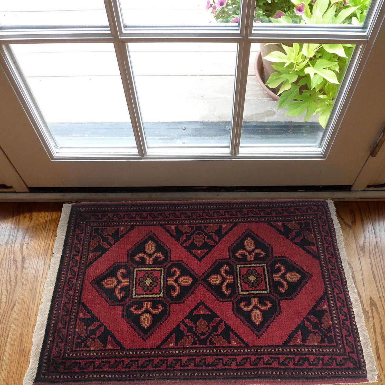 Handmade Wool Doormat Red Floral