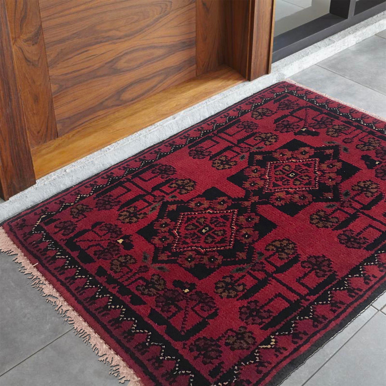Handmade Wool Doormat Red Floral