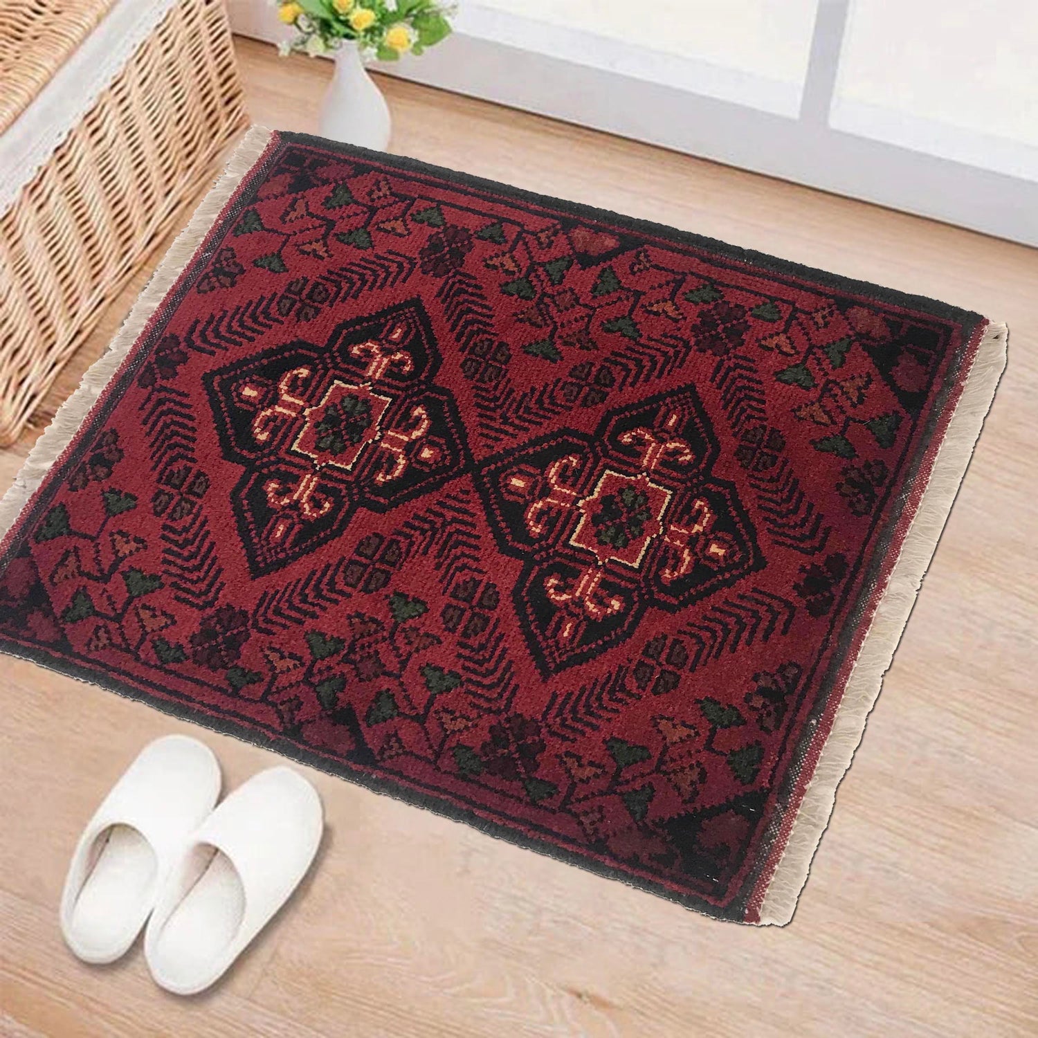 Handmade Wool Doormat Red Floral