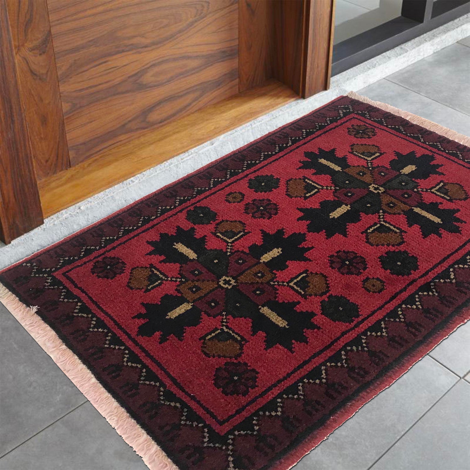 Handmade Wool Doormat Red Floral