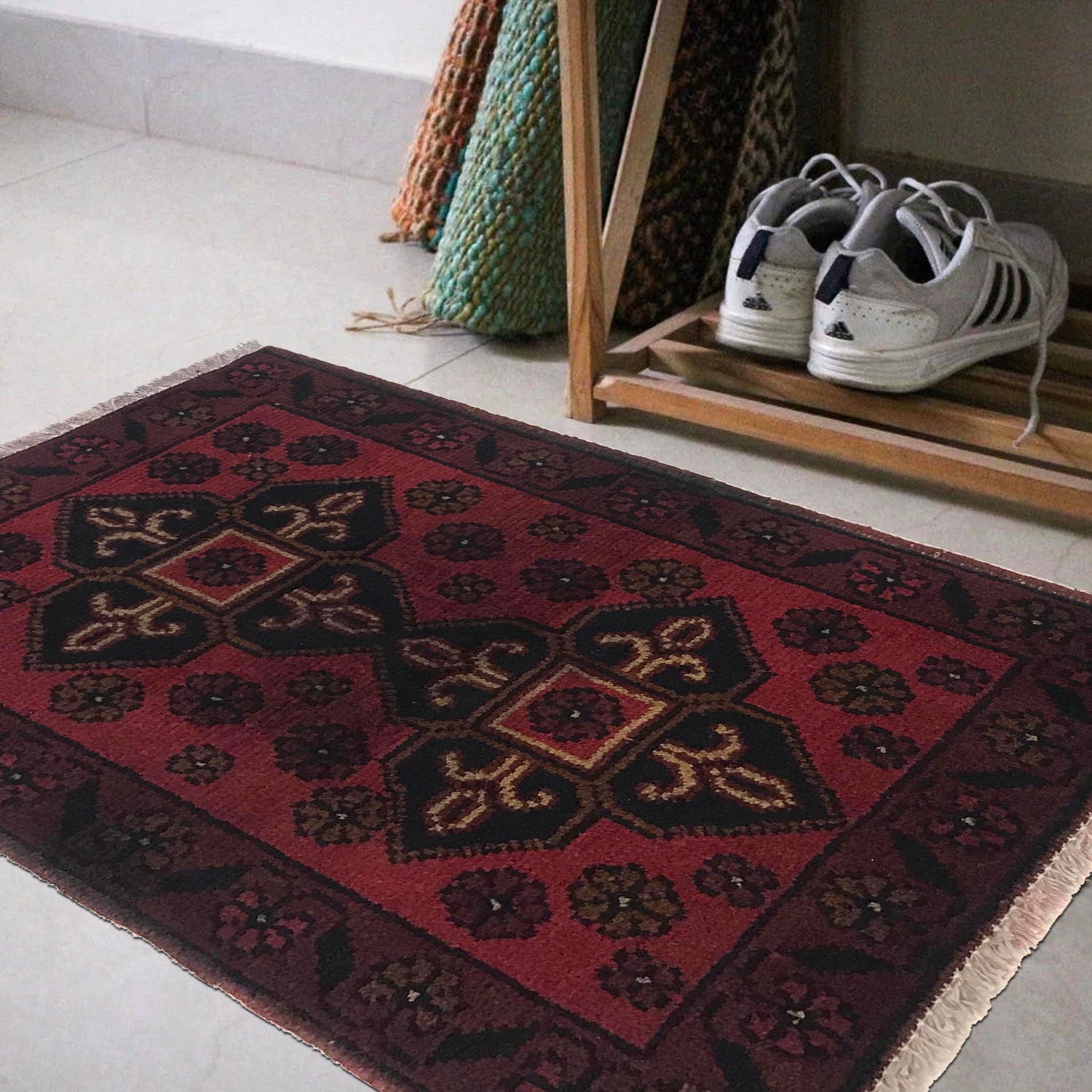 Handmade Wool Doormat Red Floral