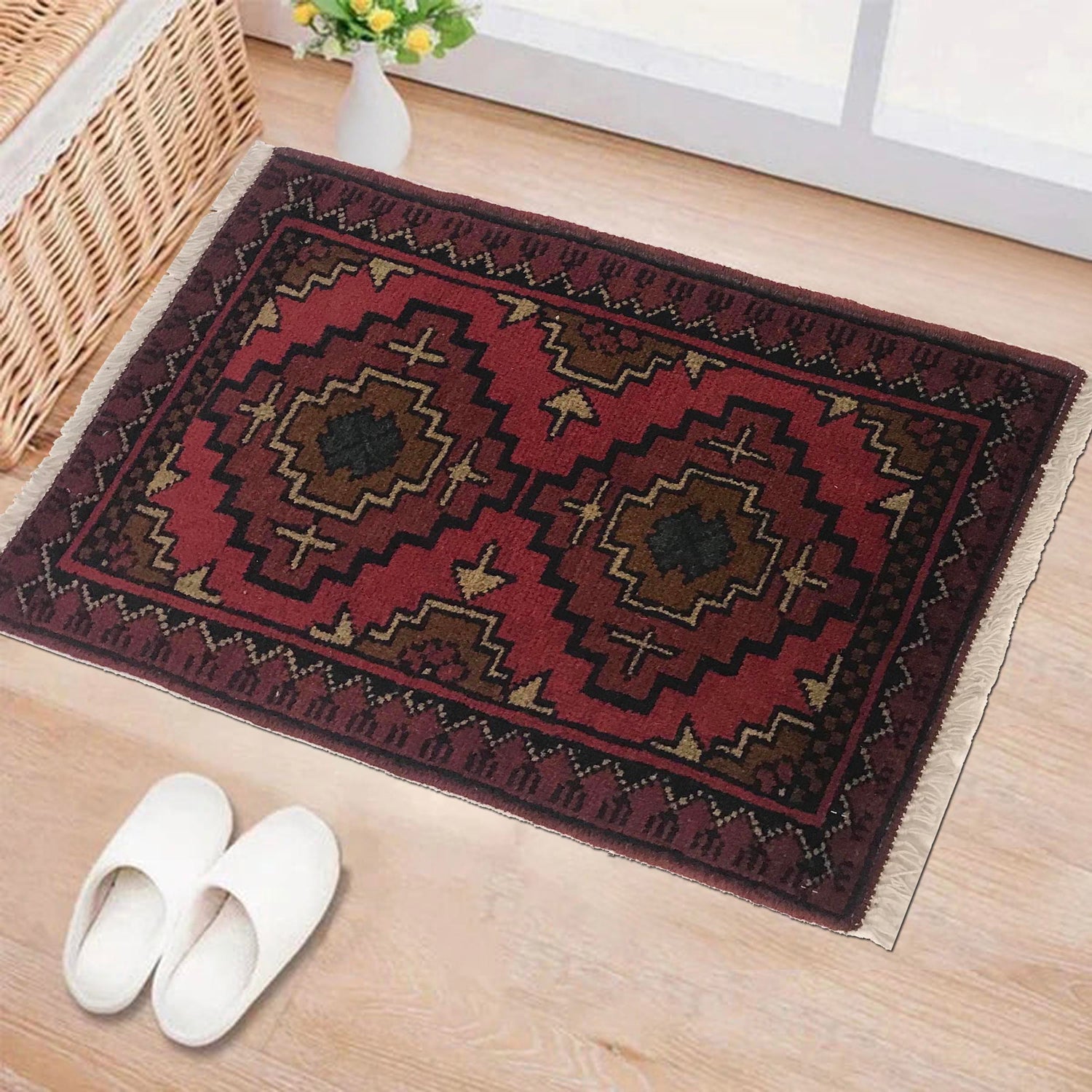 Handmade Wool Doormat Red Floral
