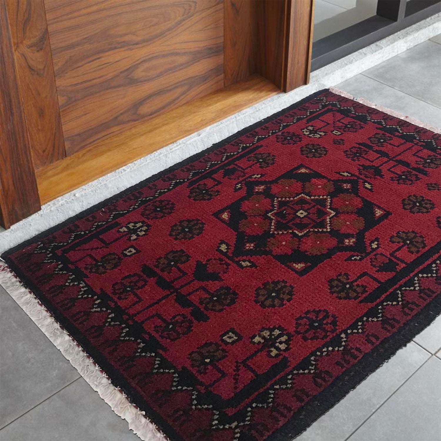 Handmade Wool Doormat Red Floral
