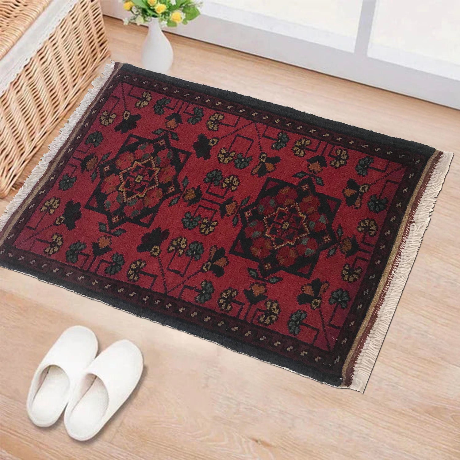 Handmade Wool Doormat Red Floral