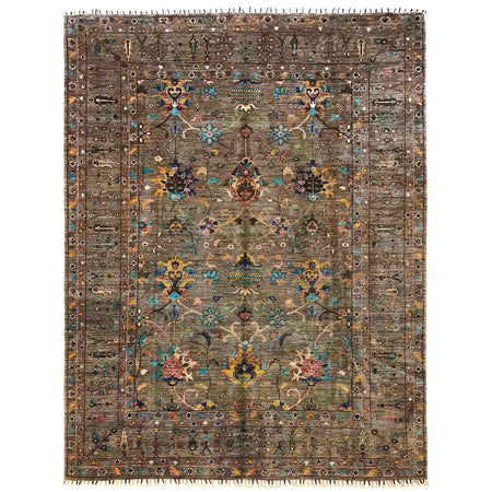 Sultani Area Rug Handmade Gray Floral 7x10 ft
