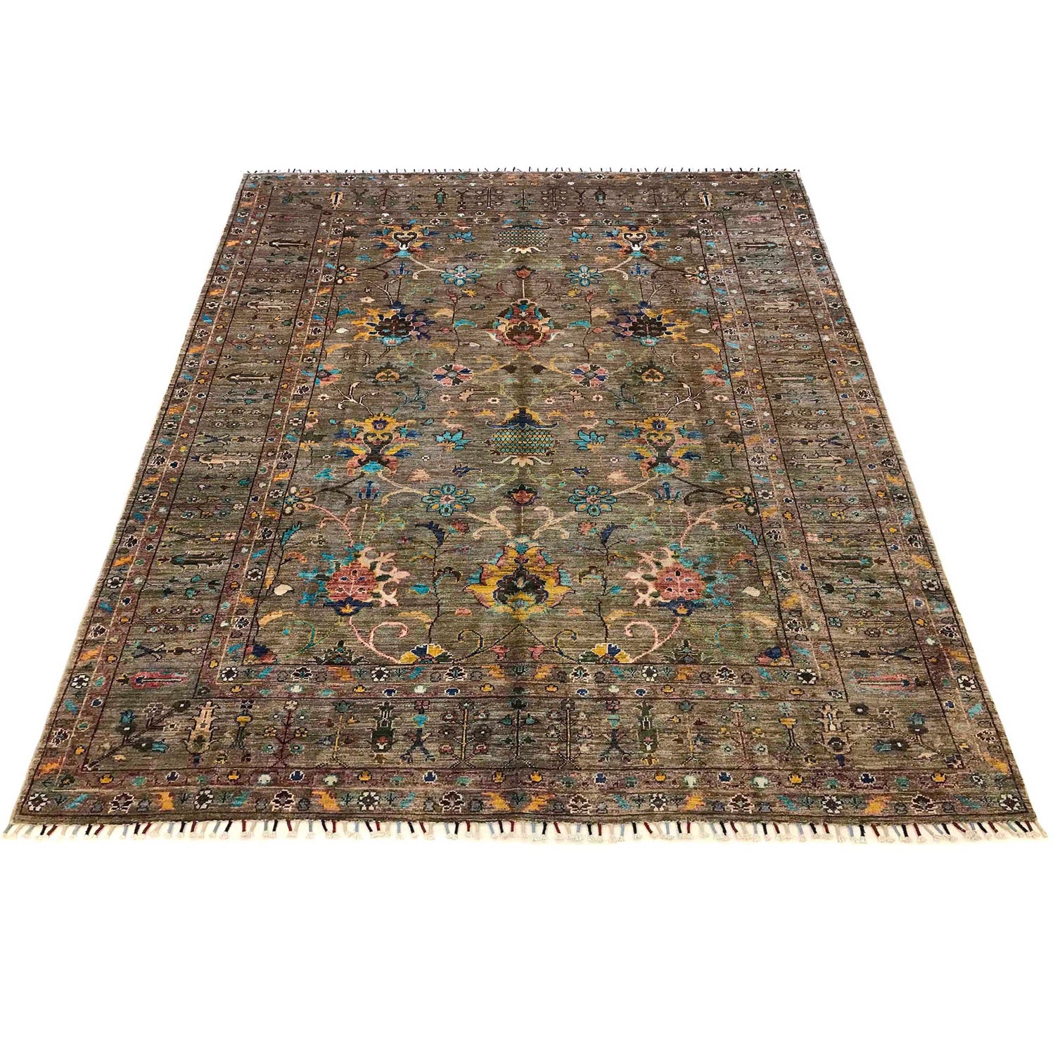 Sultani Area Rug Handmade Gray Floral 7x10 ft