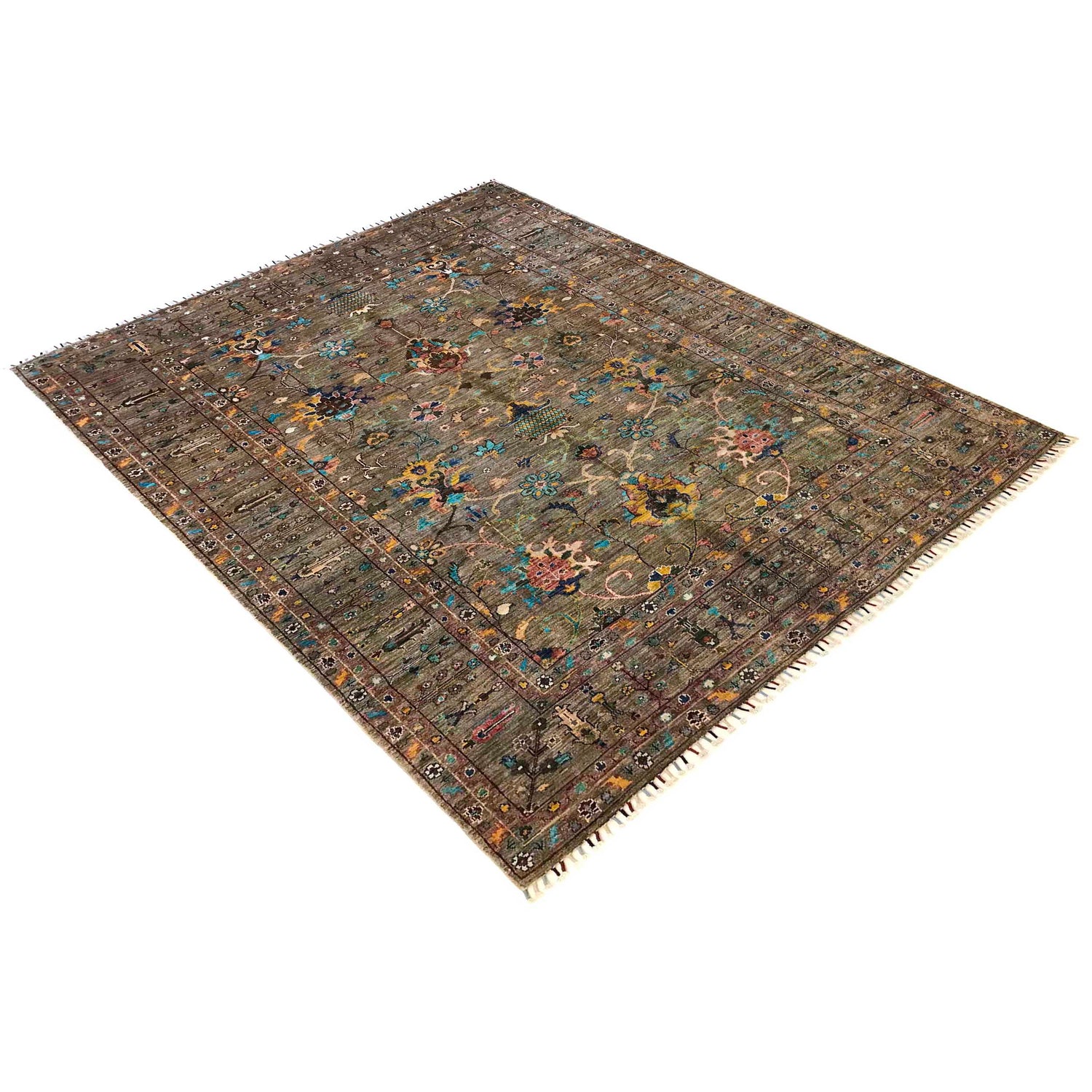 Sultani Area Rug Handmade Gray Floral 7x10 ft