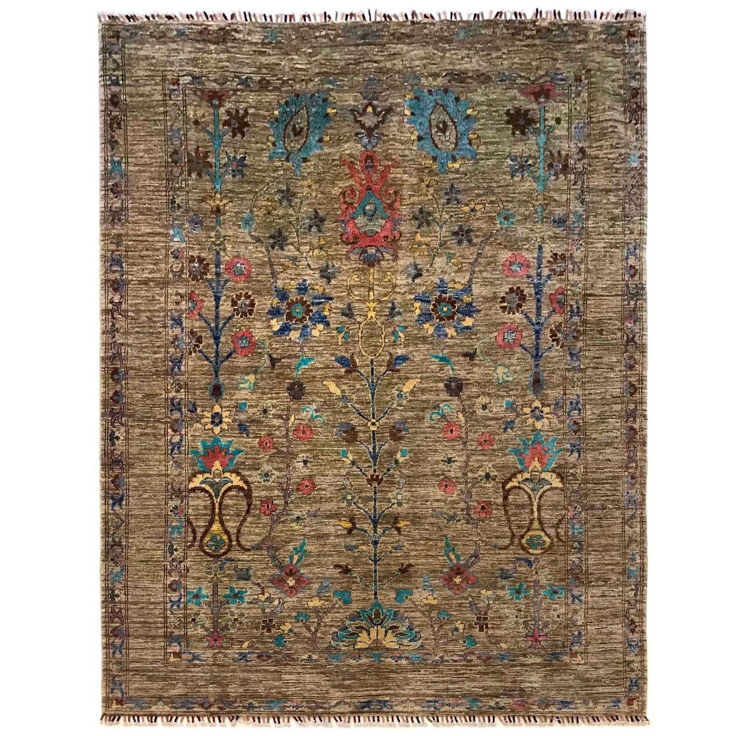 Sultani Area Rug Handmade Gray Floral 5x8 ft