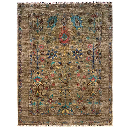 Sultani Area Rug Handmade Gray Floral 5x8 ft