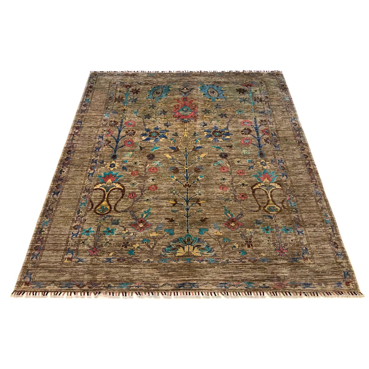 Sultani Area Rug Handmade Gray Floral 5x8 ft