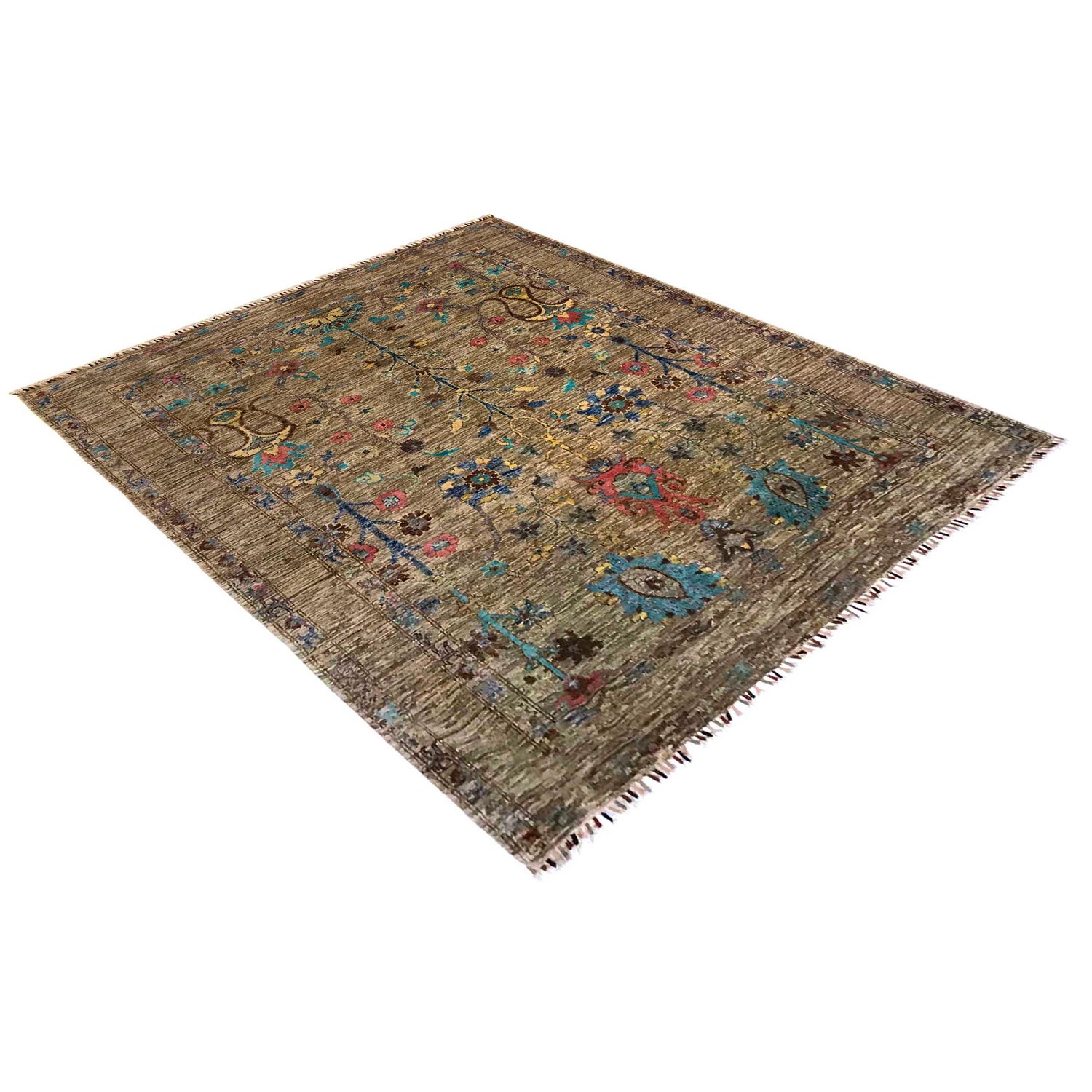 Sultani Area Rug Handmade Gray Floral 5x8 ft
