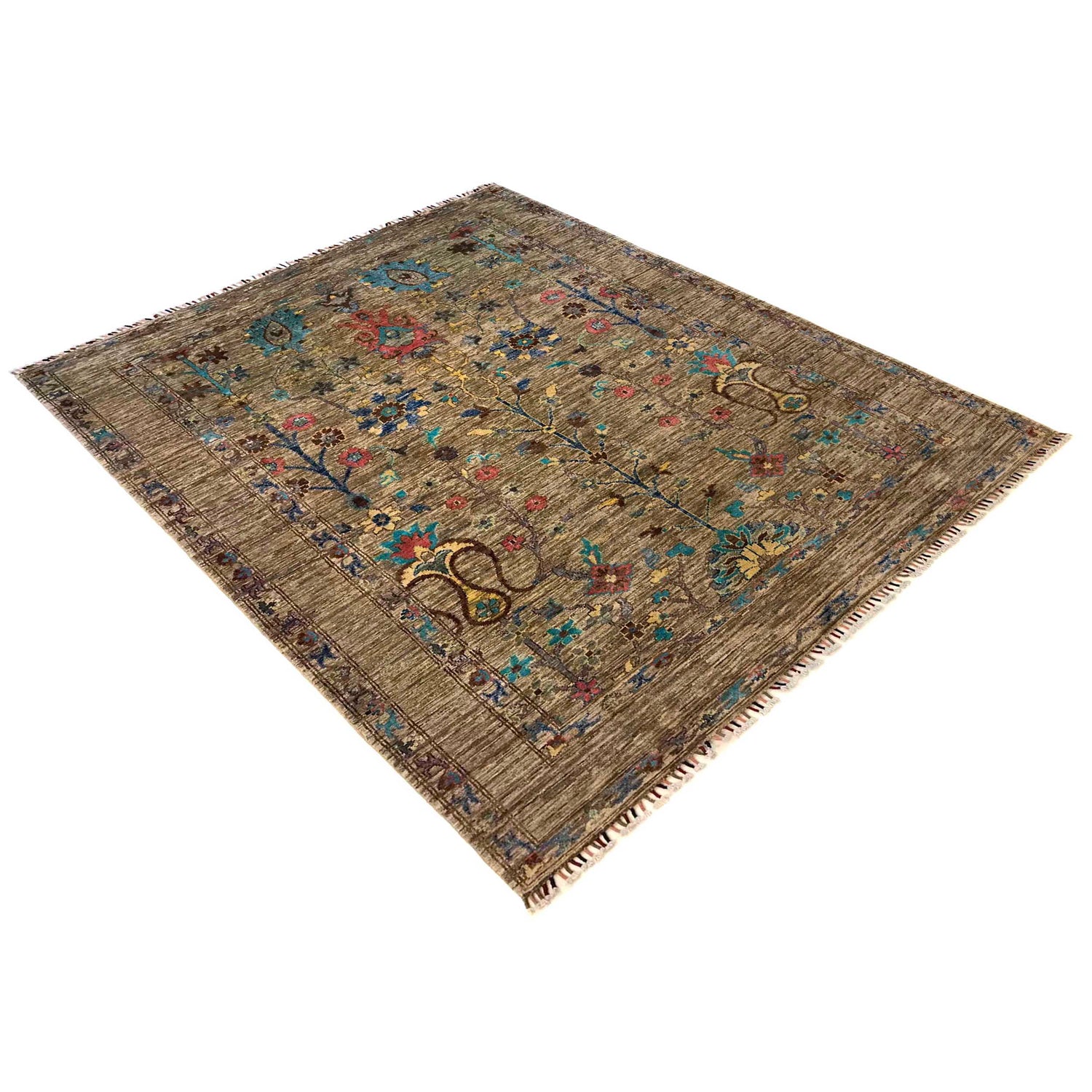 Sultani Area Rug Handmade Gray Floral 5x8 ft