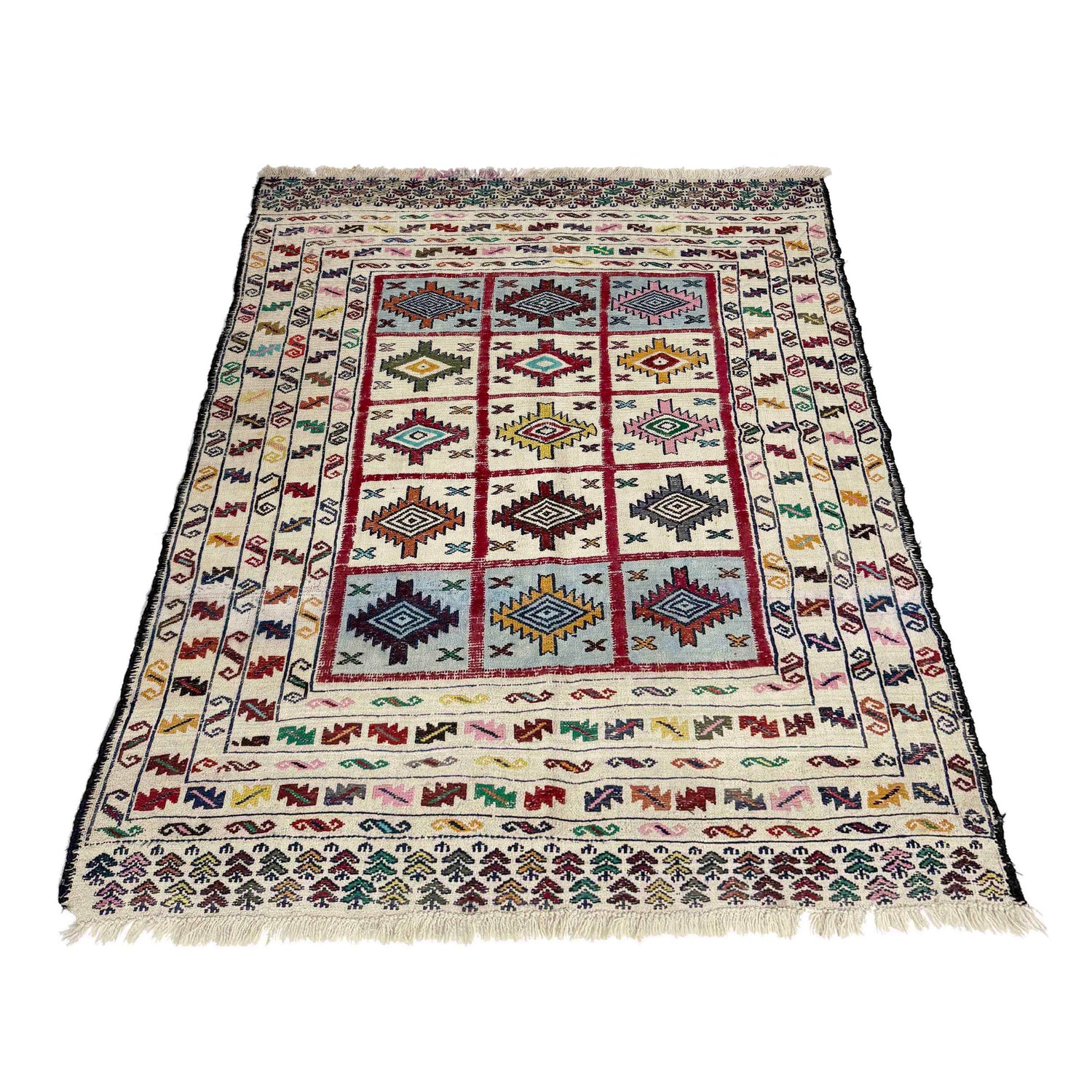 Soumak Kilim Area Rug Handmade Multi Pictorial 4x6 ft