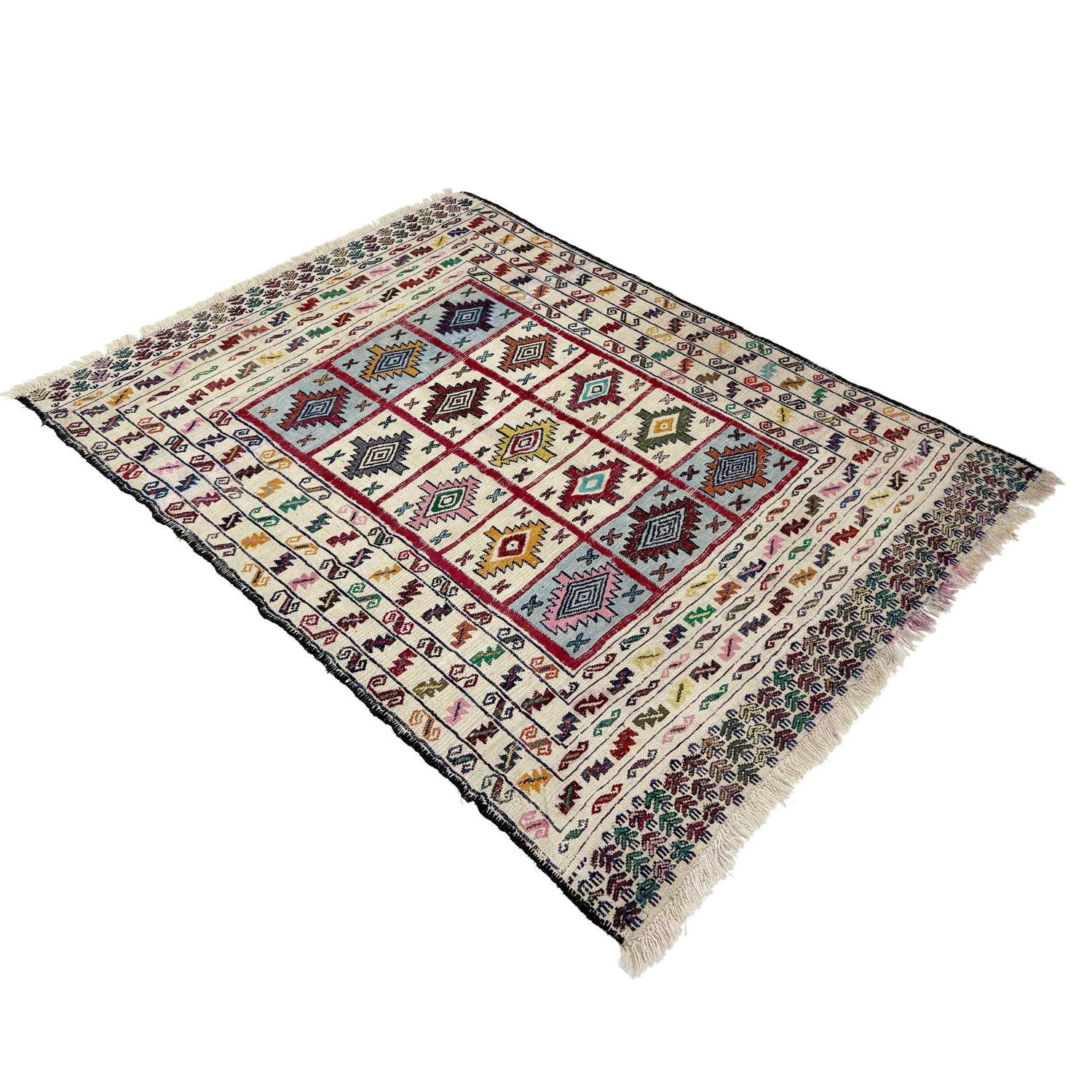 Soumak Kilim Area Rug Handmade Multi Pictorial 4x6 ft