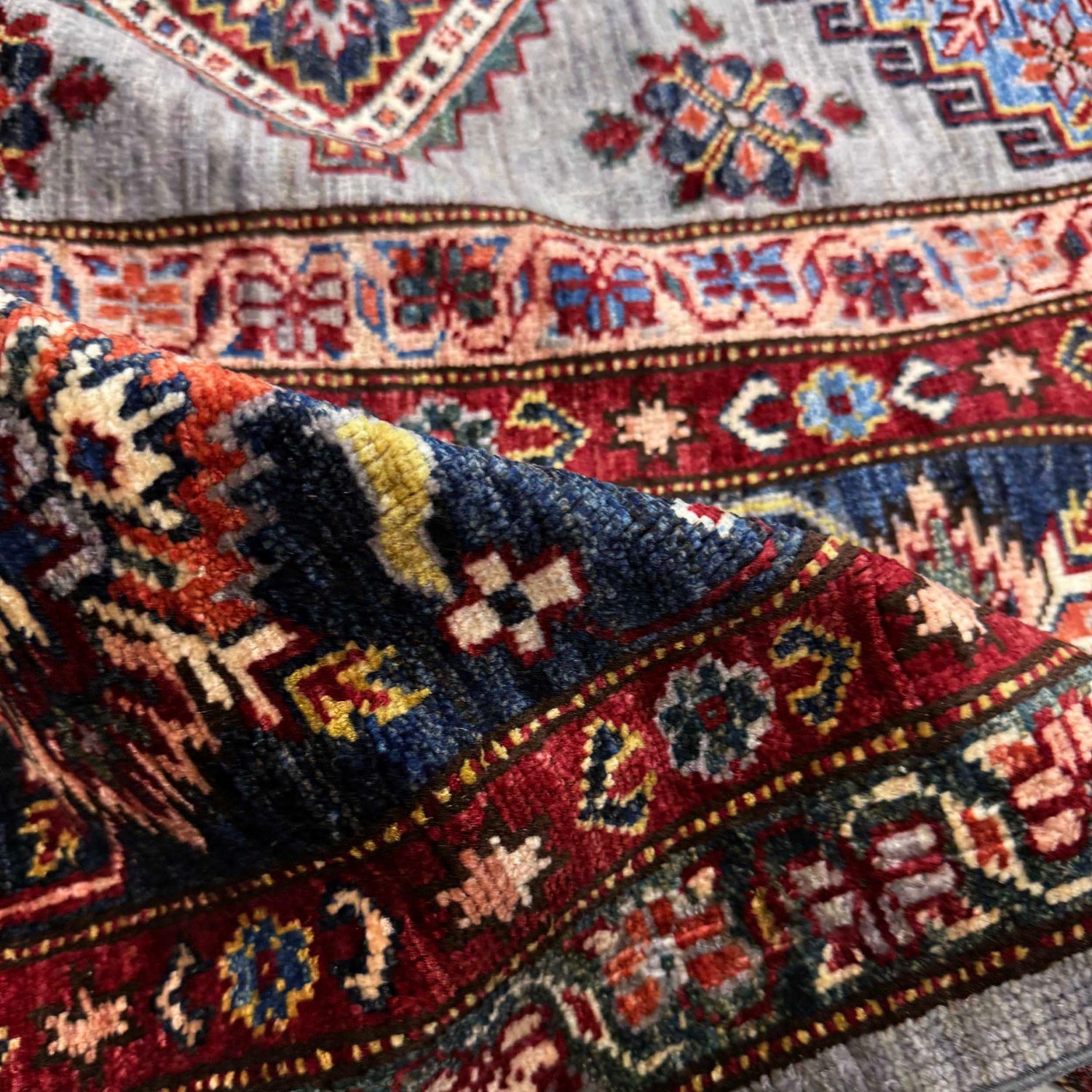Kazak Rug Handmade Gray Medallion 7x10 ft