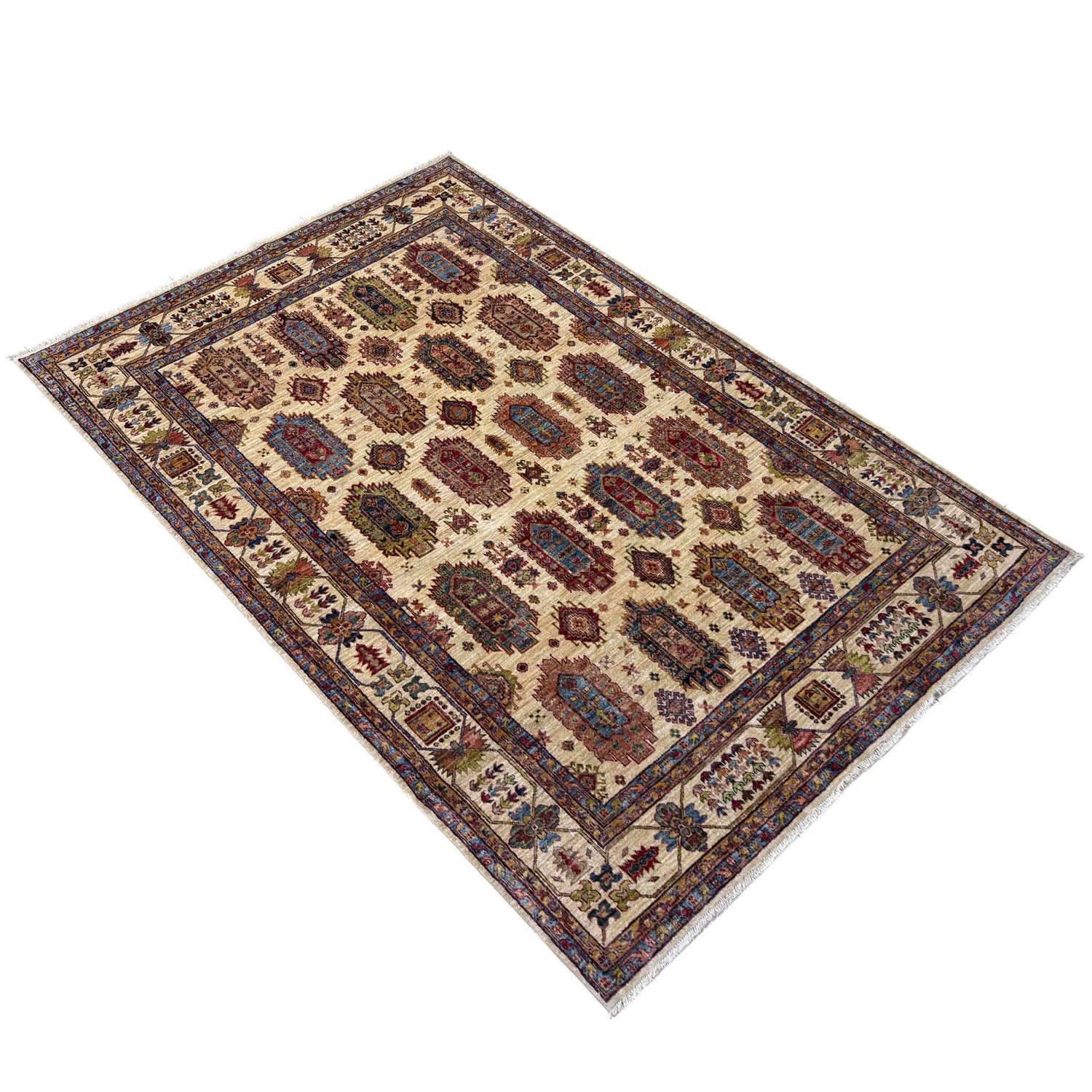 Waziri Area Rug Handmade Beige Medallion 7x10 ft